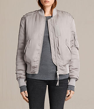 Allsaints Bree Laced Bomber Jacket In Almond Pink