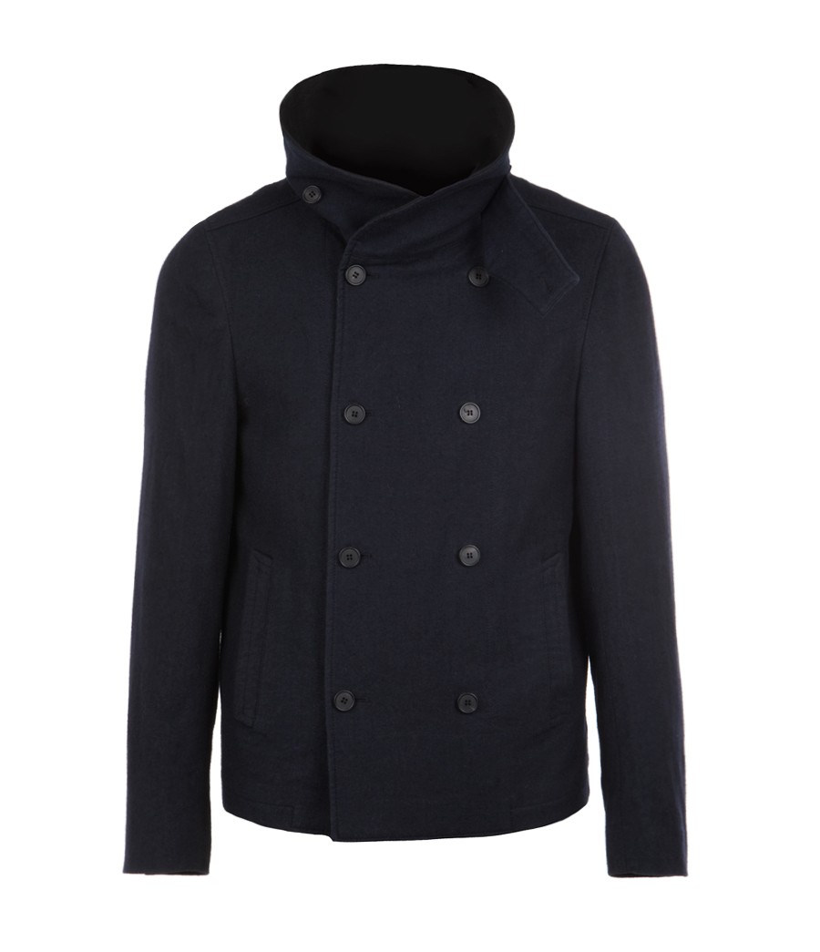 Damask Pea Coat, Men, Outerwear, AllSaints Spitalfields