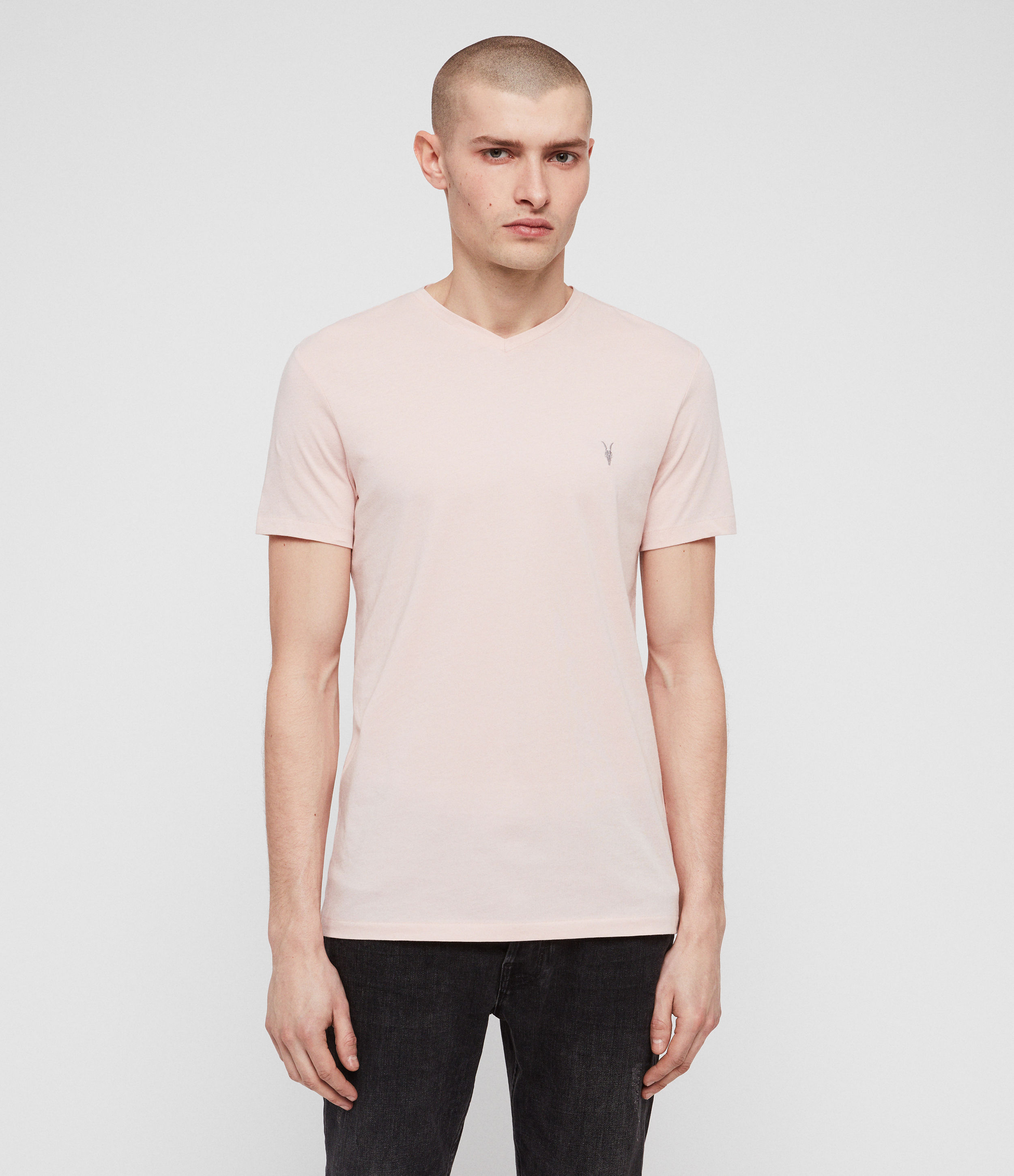 Allsaints Tonic V-neck T-shirt In Bleach Pink