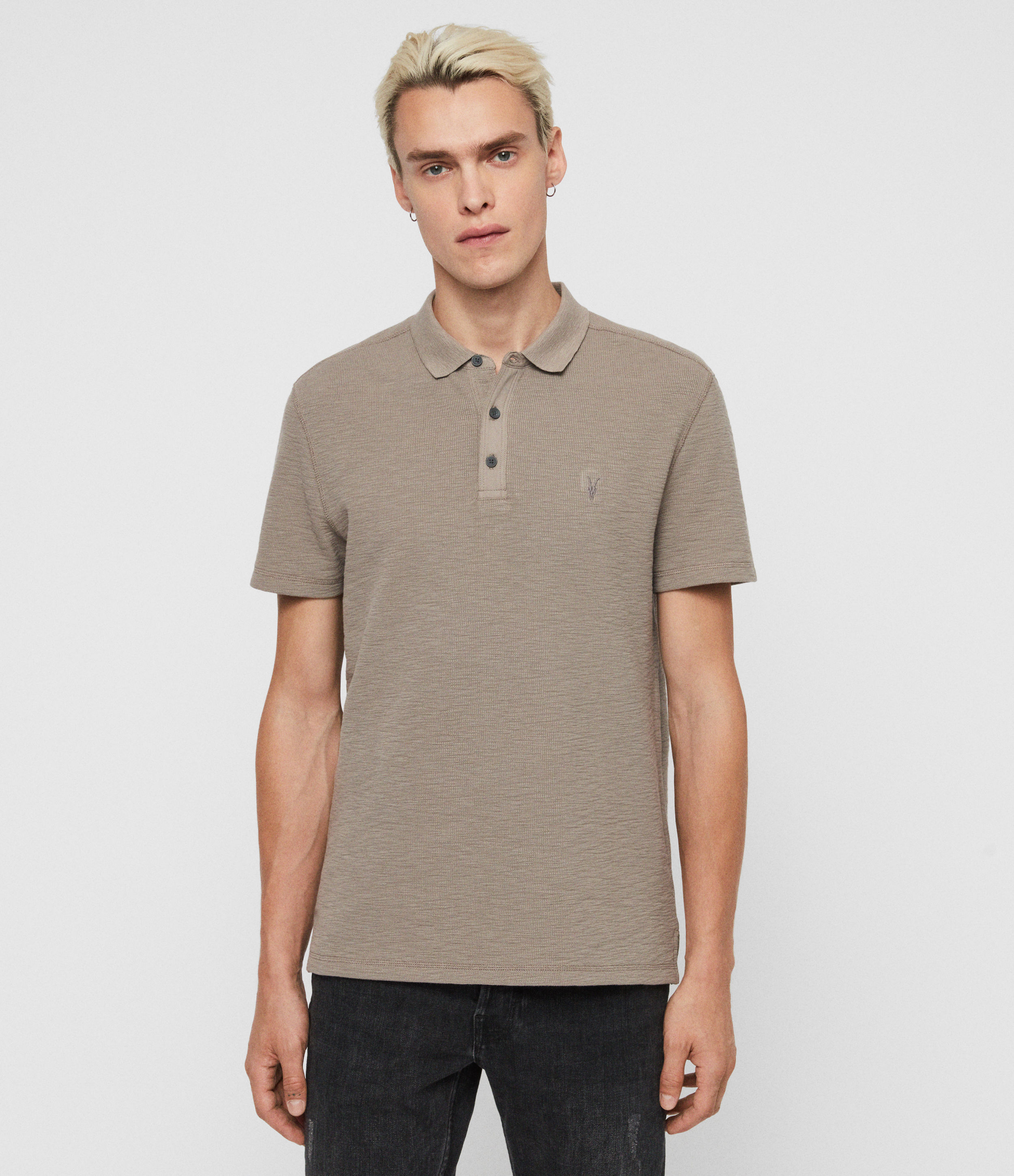 Allsaints Muse Short Sleeve Polo Shirt In Grey