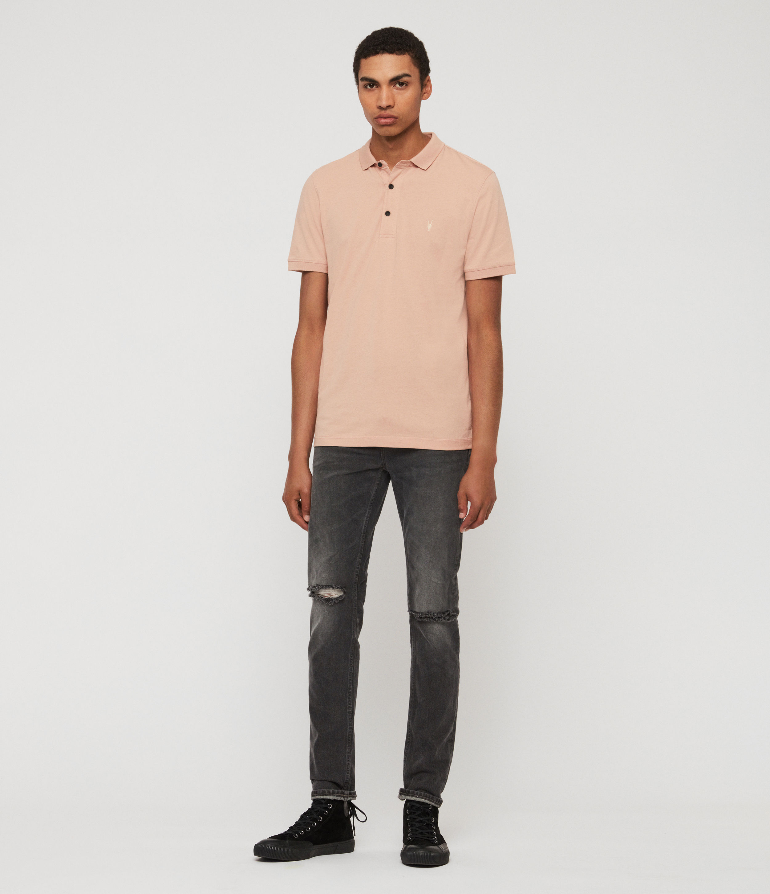 Allsaints Men's Cotton Slim Fit Cooper Short Sleeve Polo Shirt In Blossom Pink