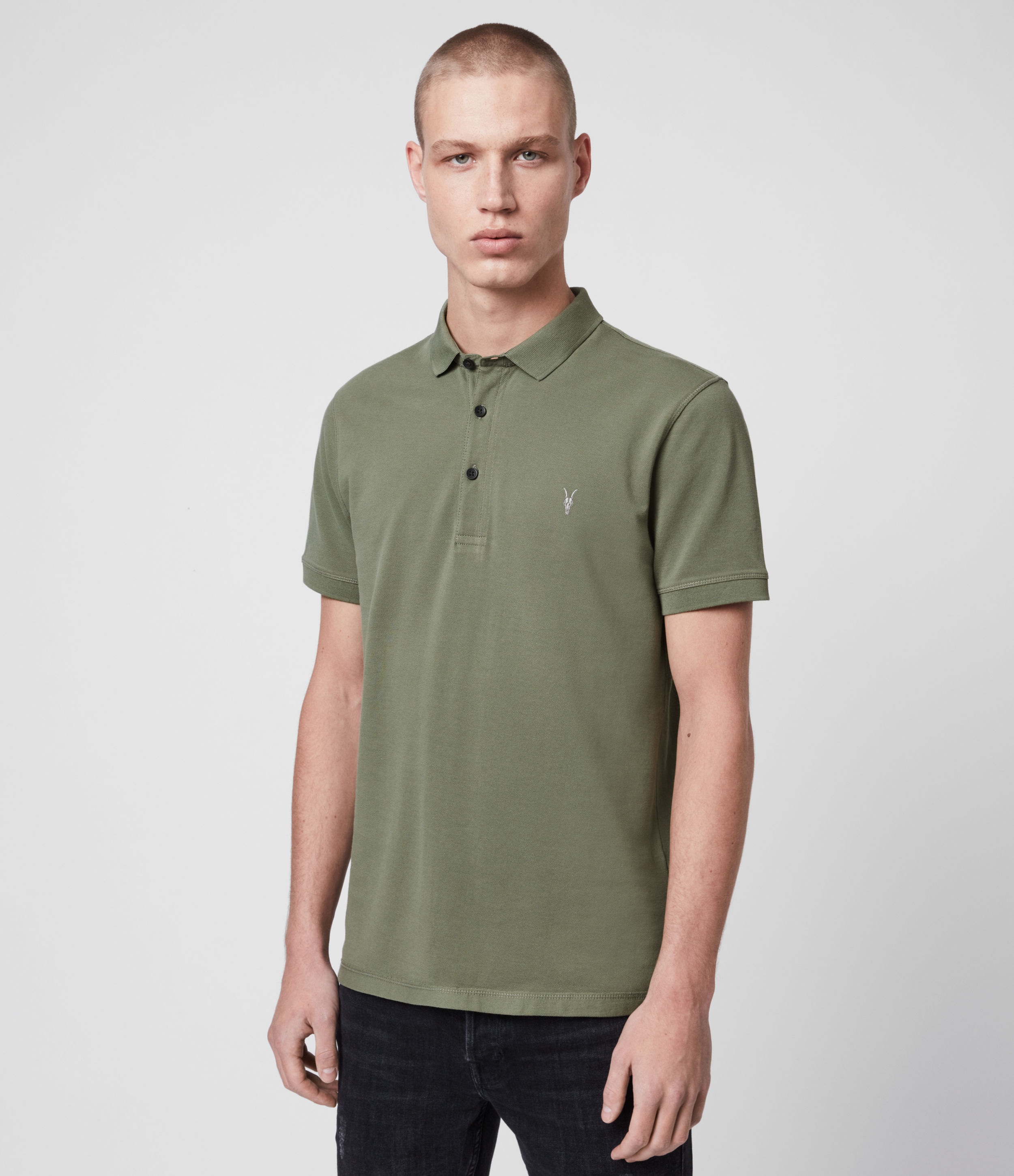 Allsaints Men's Cotton Slim Fit Reform Polo Shirt In Olive Green