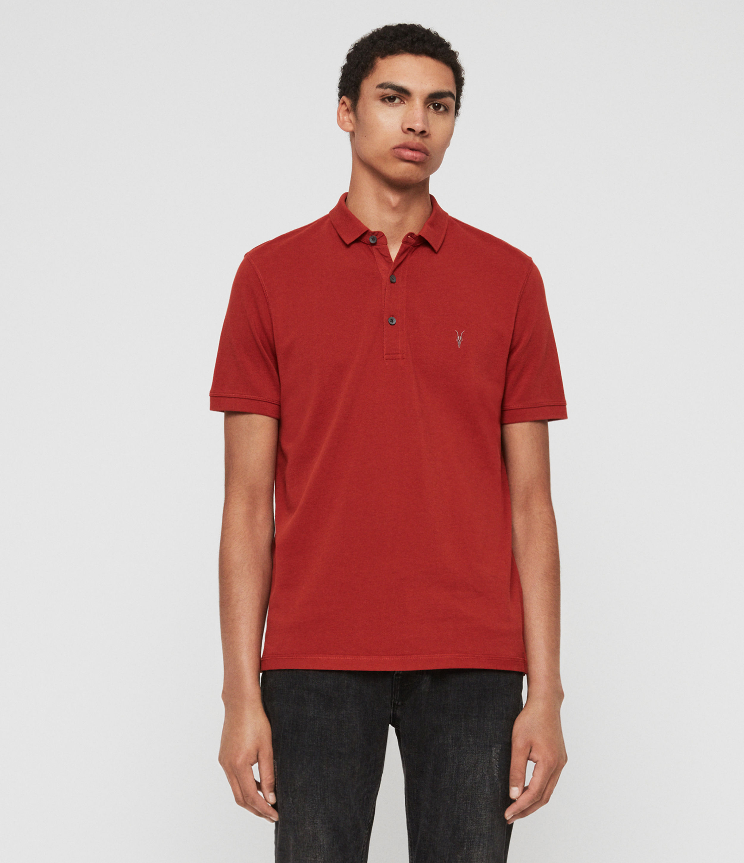 Allsaints Reform Polo Shirt In Brick Red