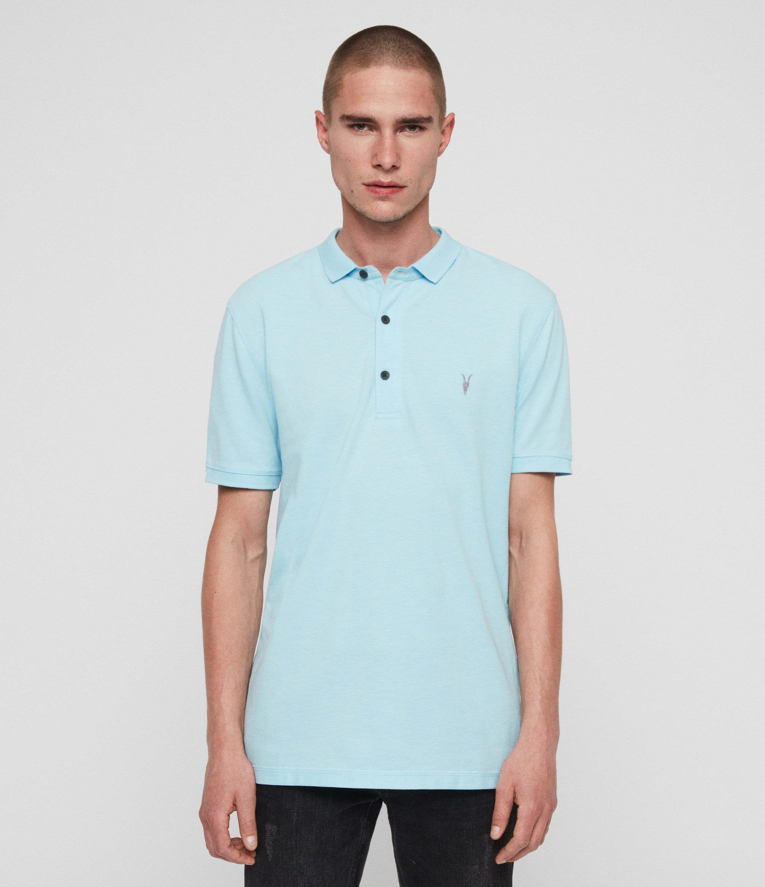 Allsaints Reform Short Sleeve Polo Shirt In Blue