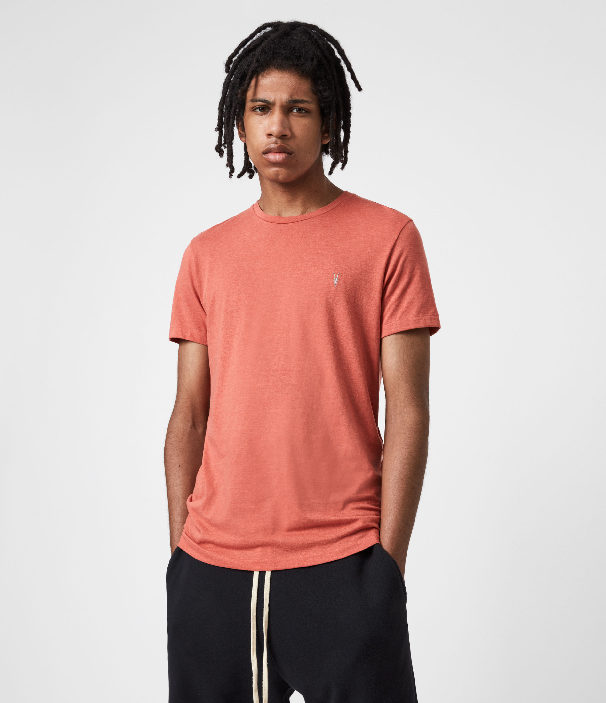 AllSaints Men's Tonic Crew T-Shirt, Saffron RED Marl, Size: XXL