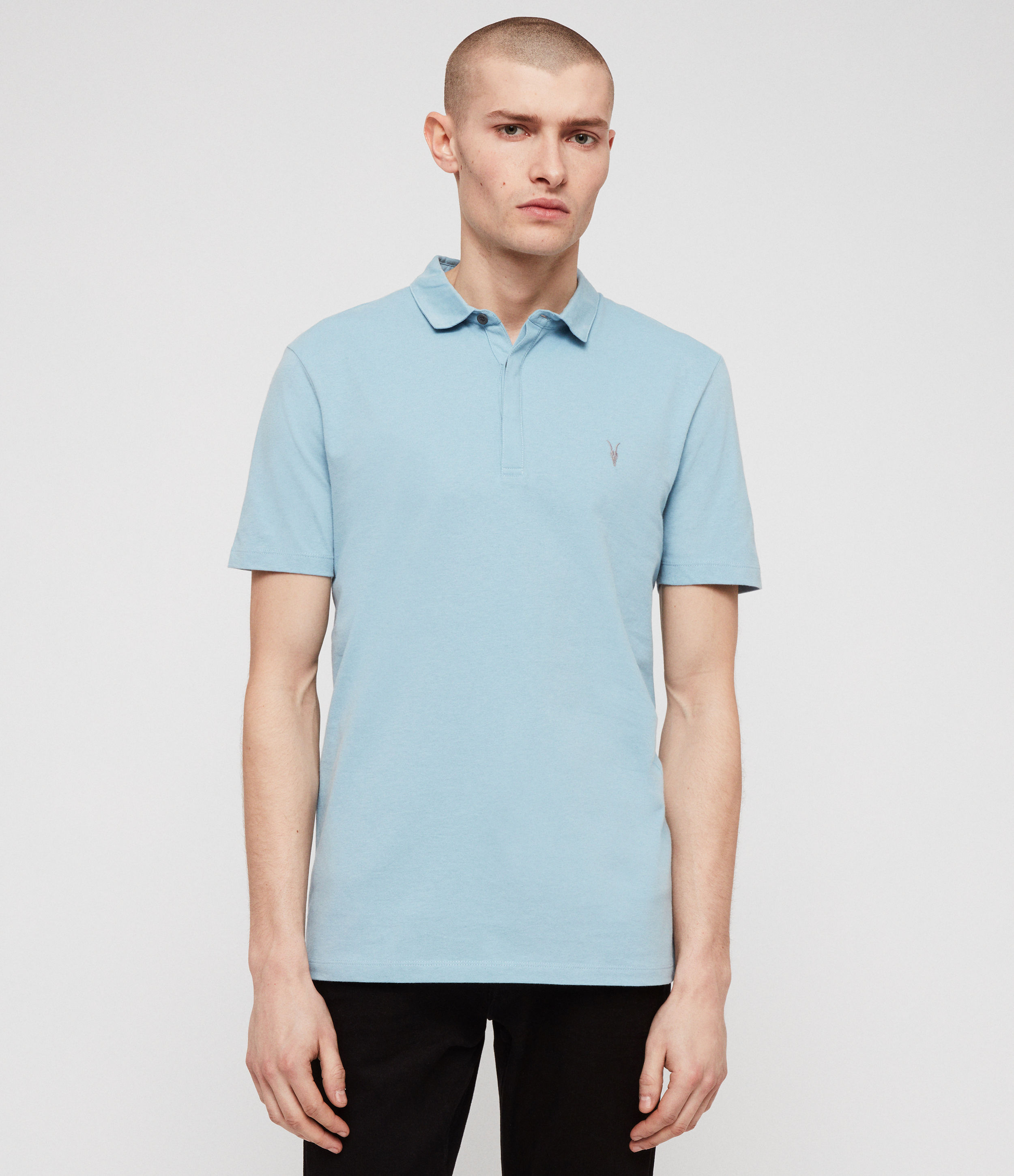 Allsaints Brace Short Sleeve Polo Shirt In Blue