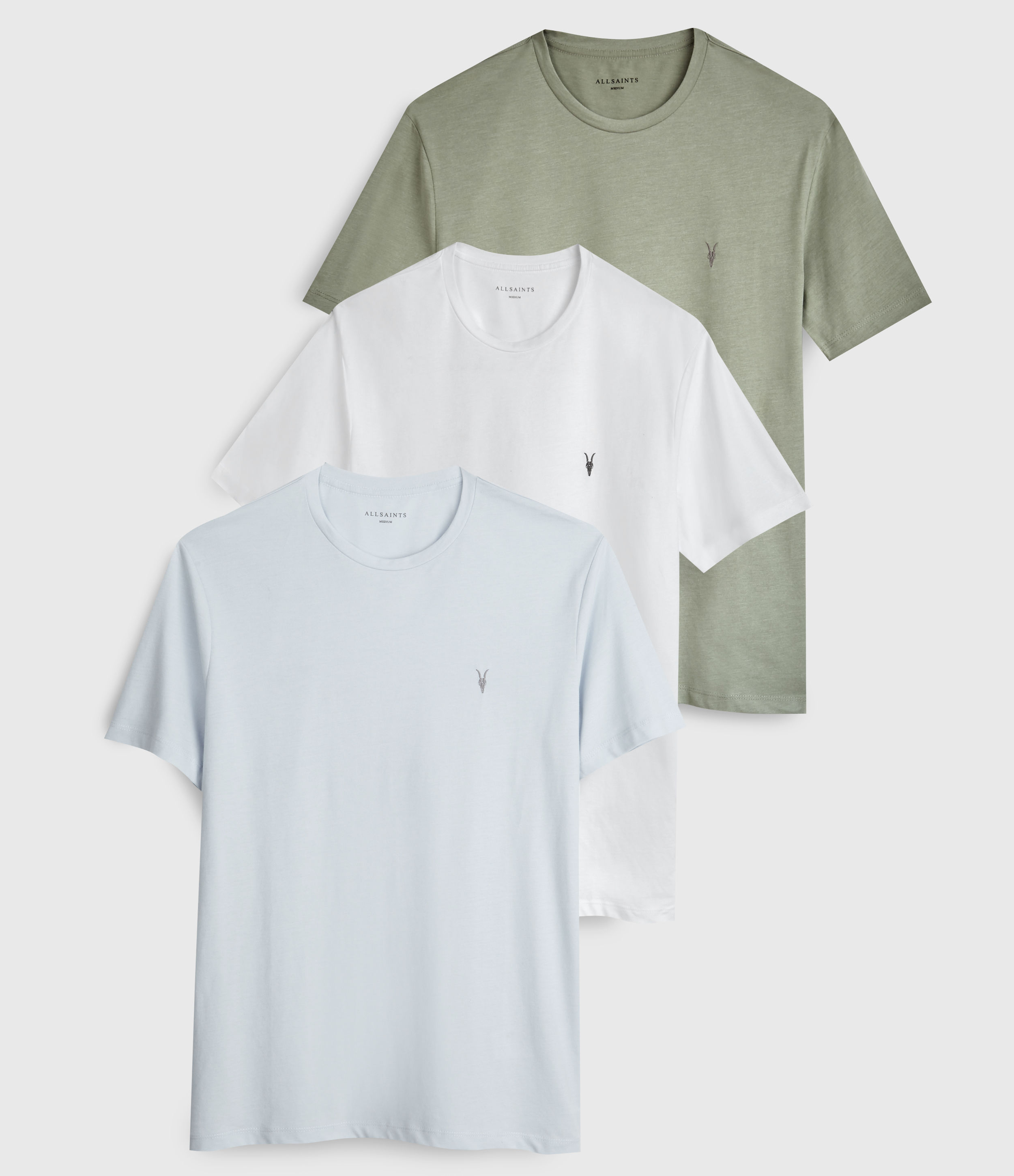 Allsaints Men's Brace Tonic 3 Pack T-shirts In Green/white/blue