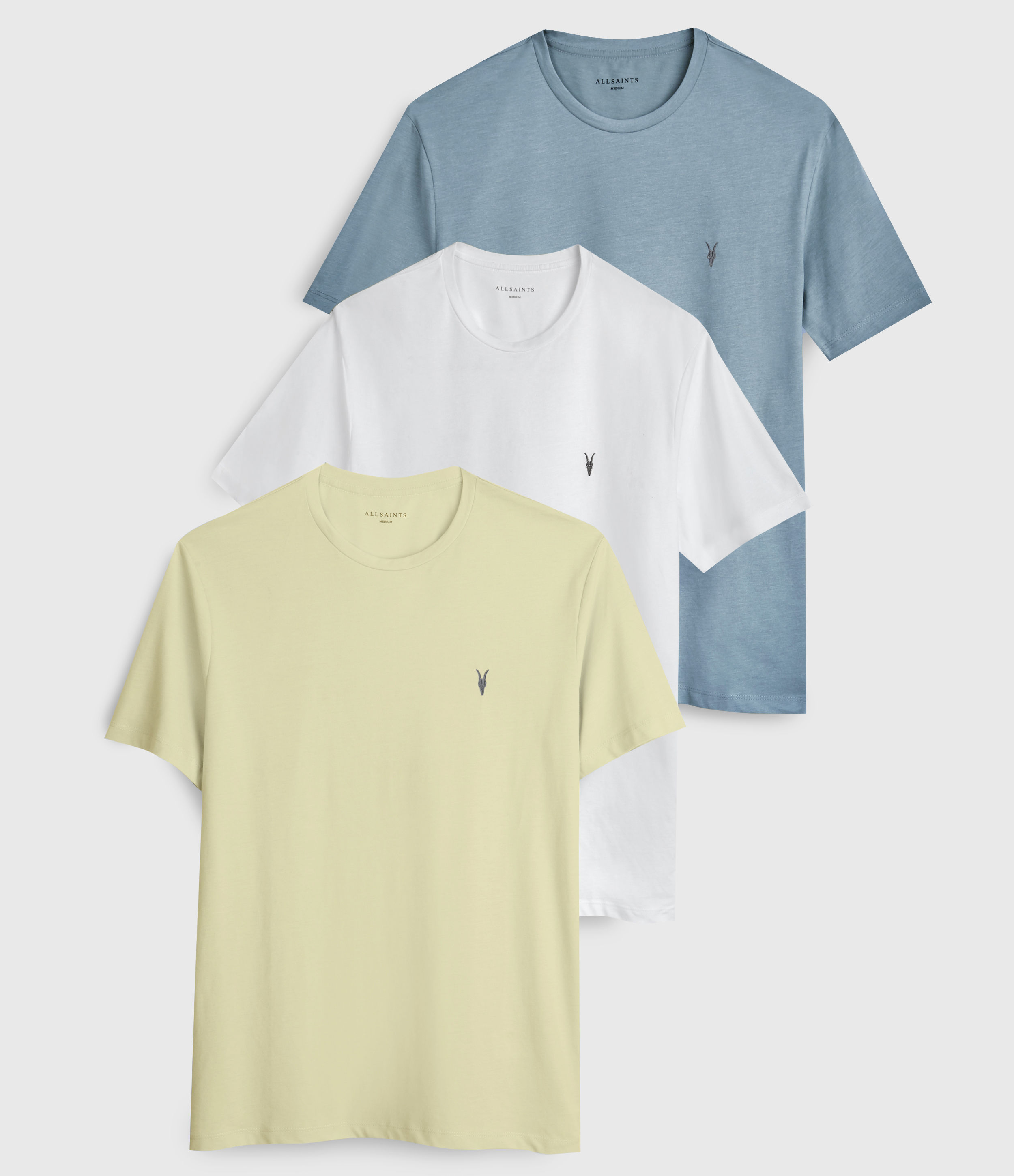 Allsaints Mens Brace Tonic 3 Pack T-shirts In Optic/blue/yellow