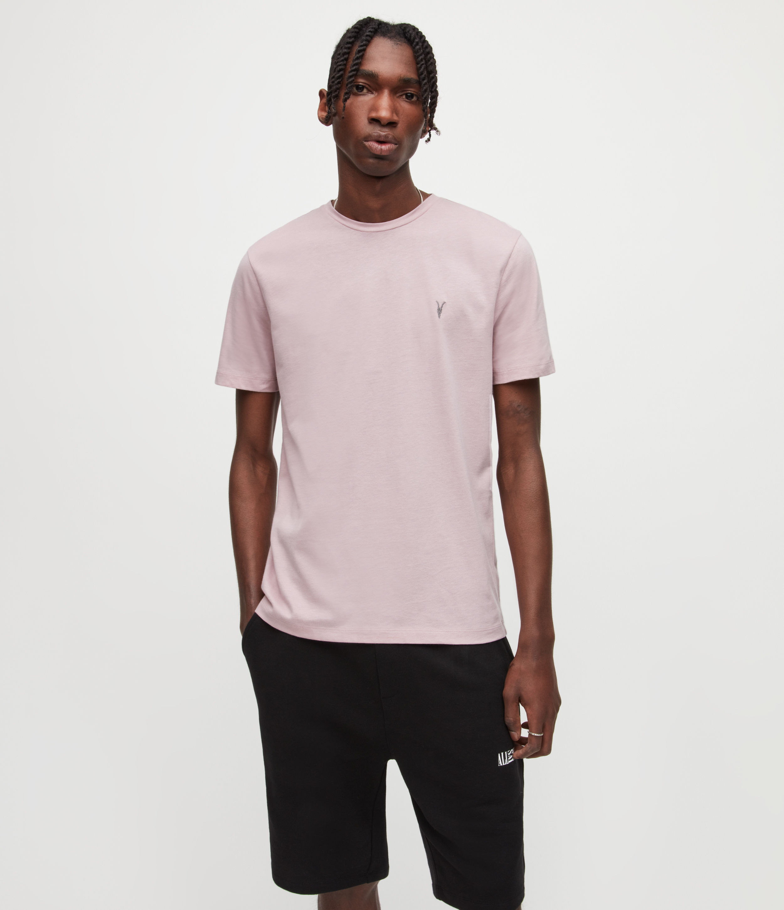 AllSaints Men's Brace Crew T-Shirt, Faded Mauve Pink, Size: L