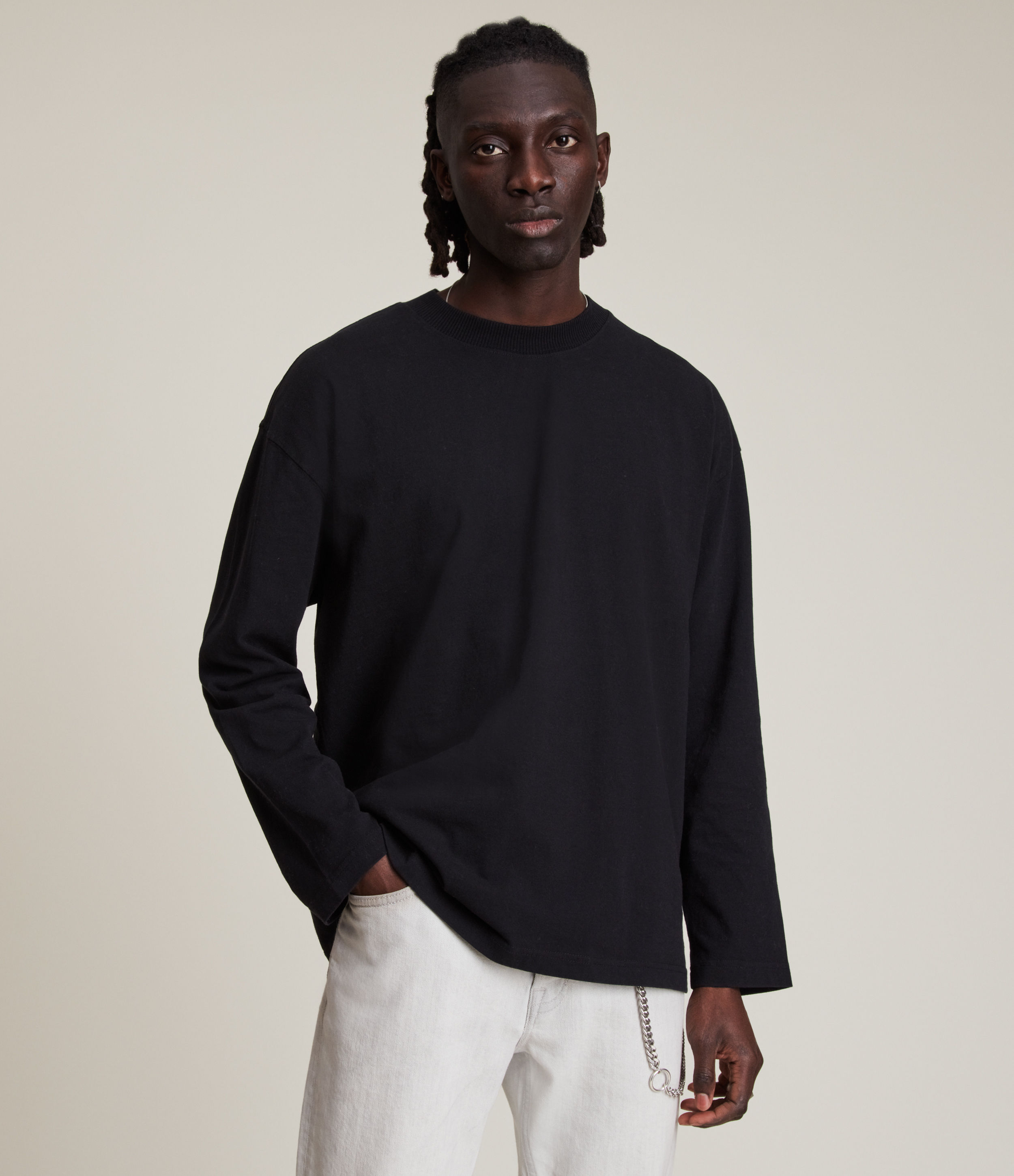 AllSaints Men’s Kyan Long Sleeve T-Shirt, Black, Size: S