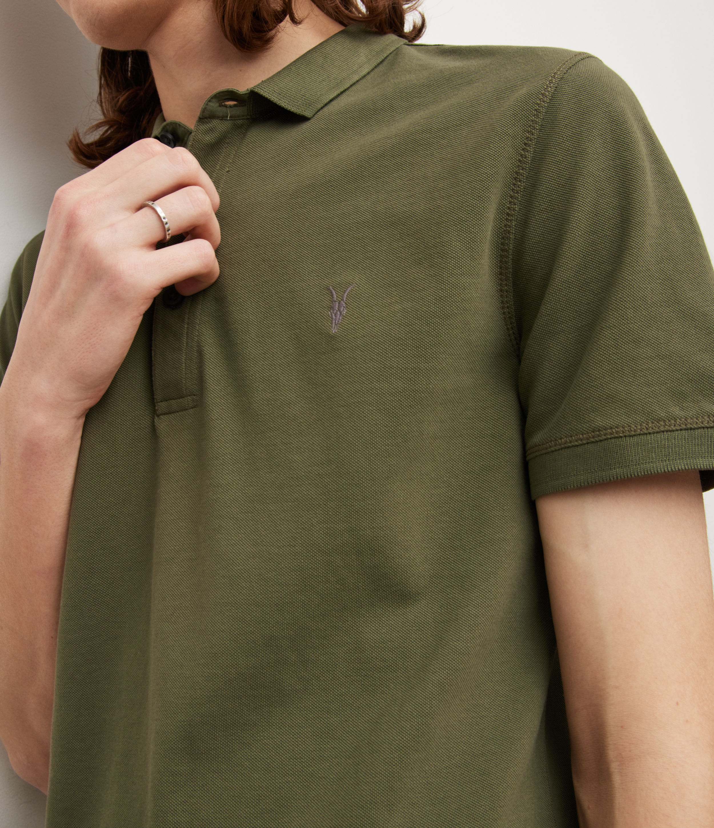 AllSaints Men's Cotton Slim Fit Reform Short Sleeve Polo Shirt, Green, Size: S