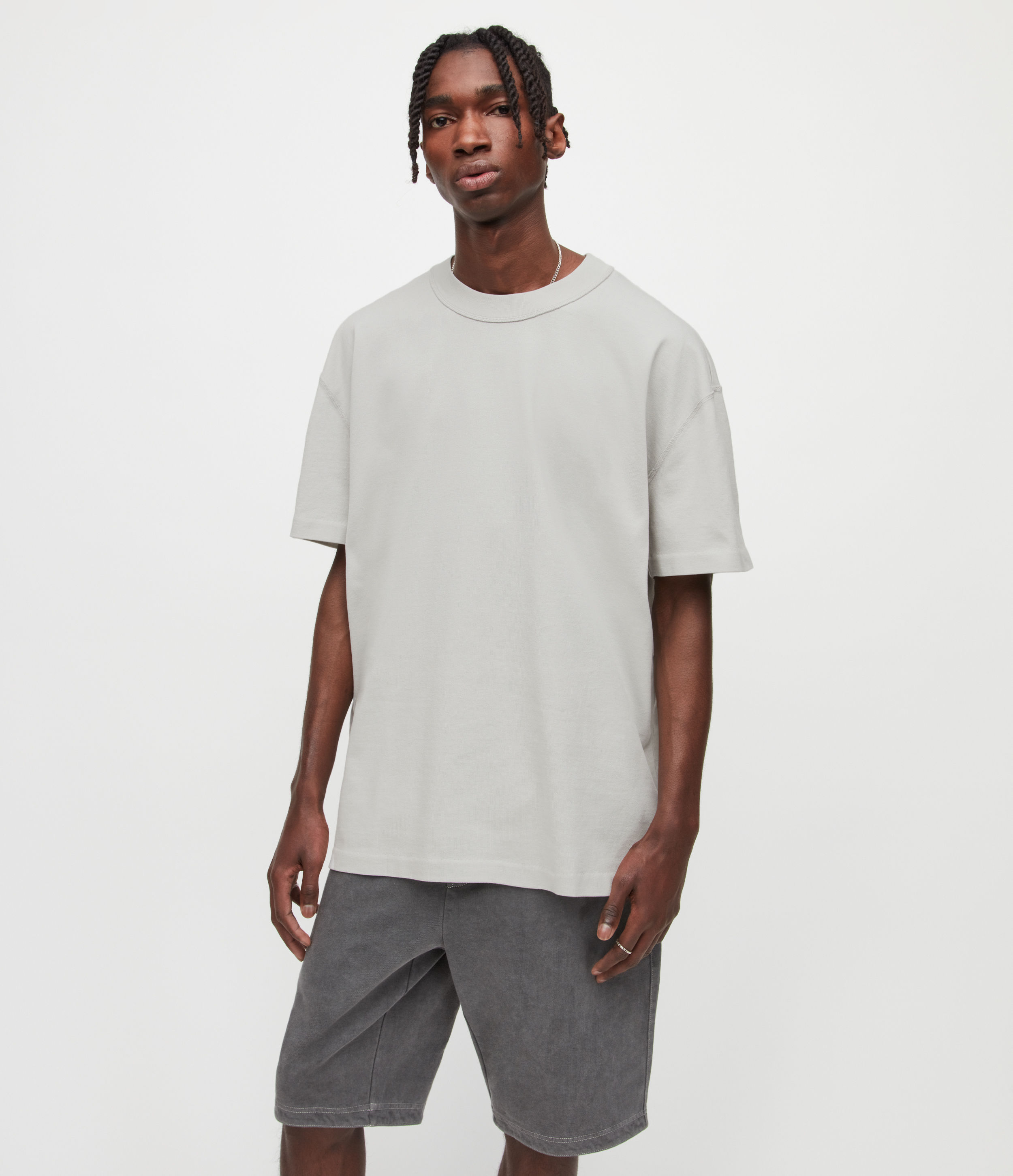 AllSaints Men’s Isac Organic Cotton T-Shirt, ZEN Grey, Size: L