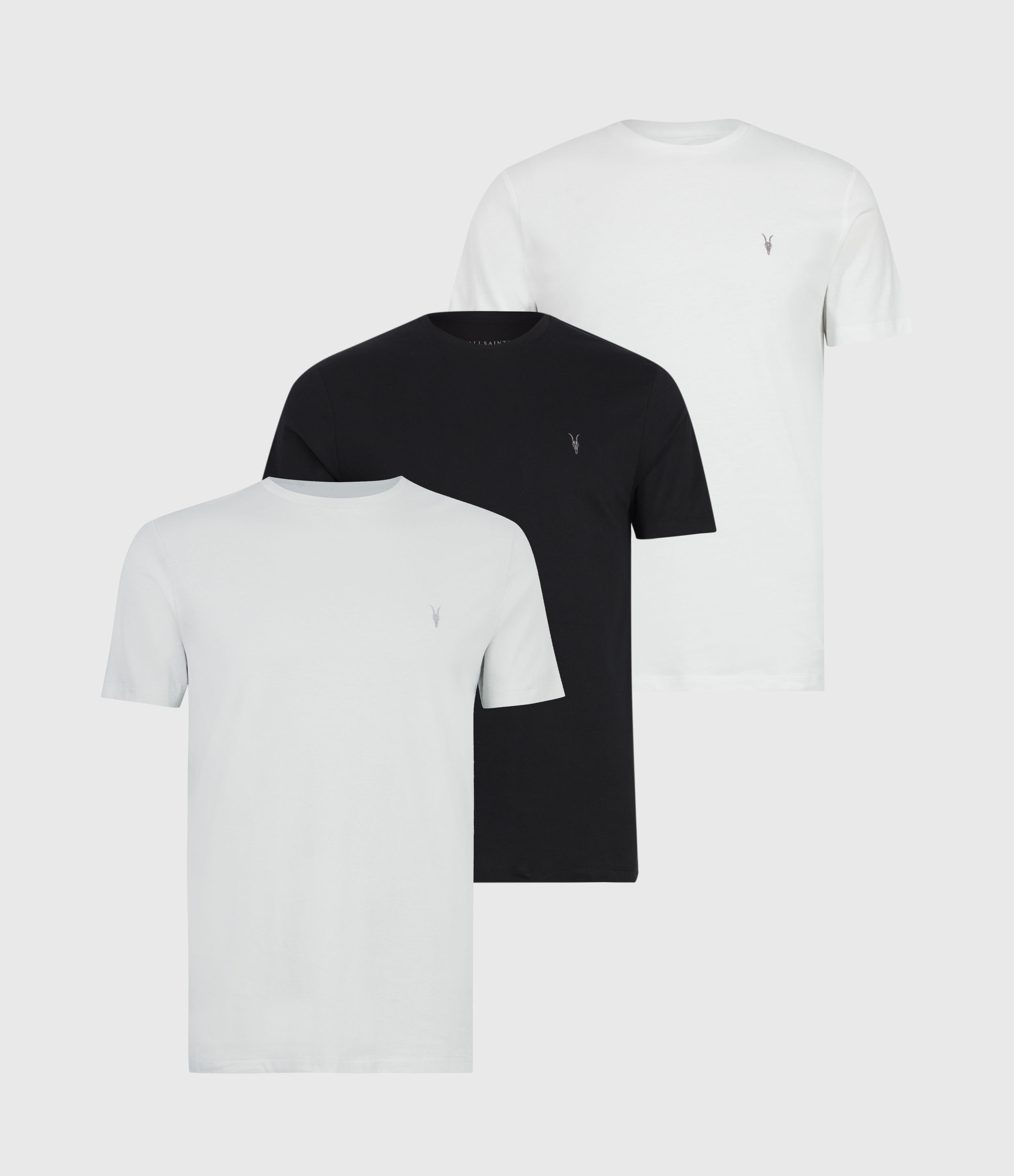 AllSaints Men's Tonic Crew T-Shirt 3 Pack, Opt/jet/quarry GRY, Size: XS