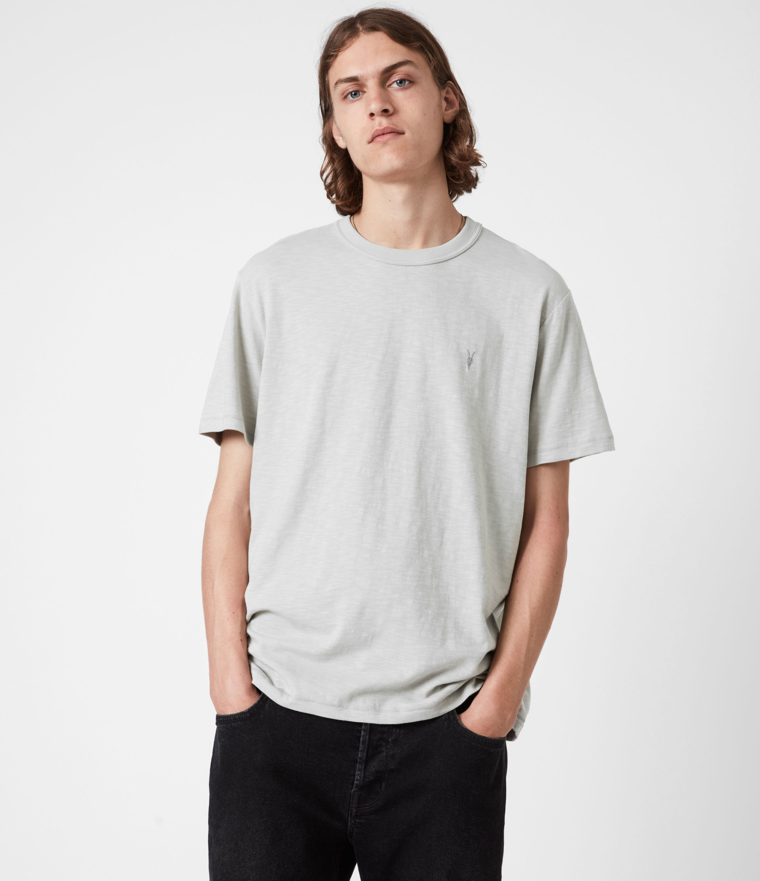 AllSaints Men’s Dexter Crew T-Shirt, Quarry Grey, Size: XS