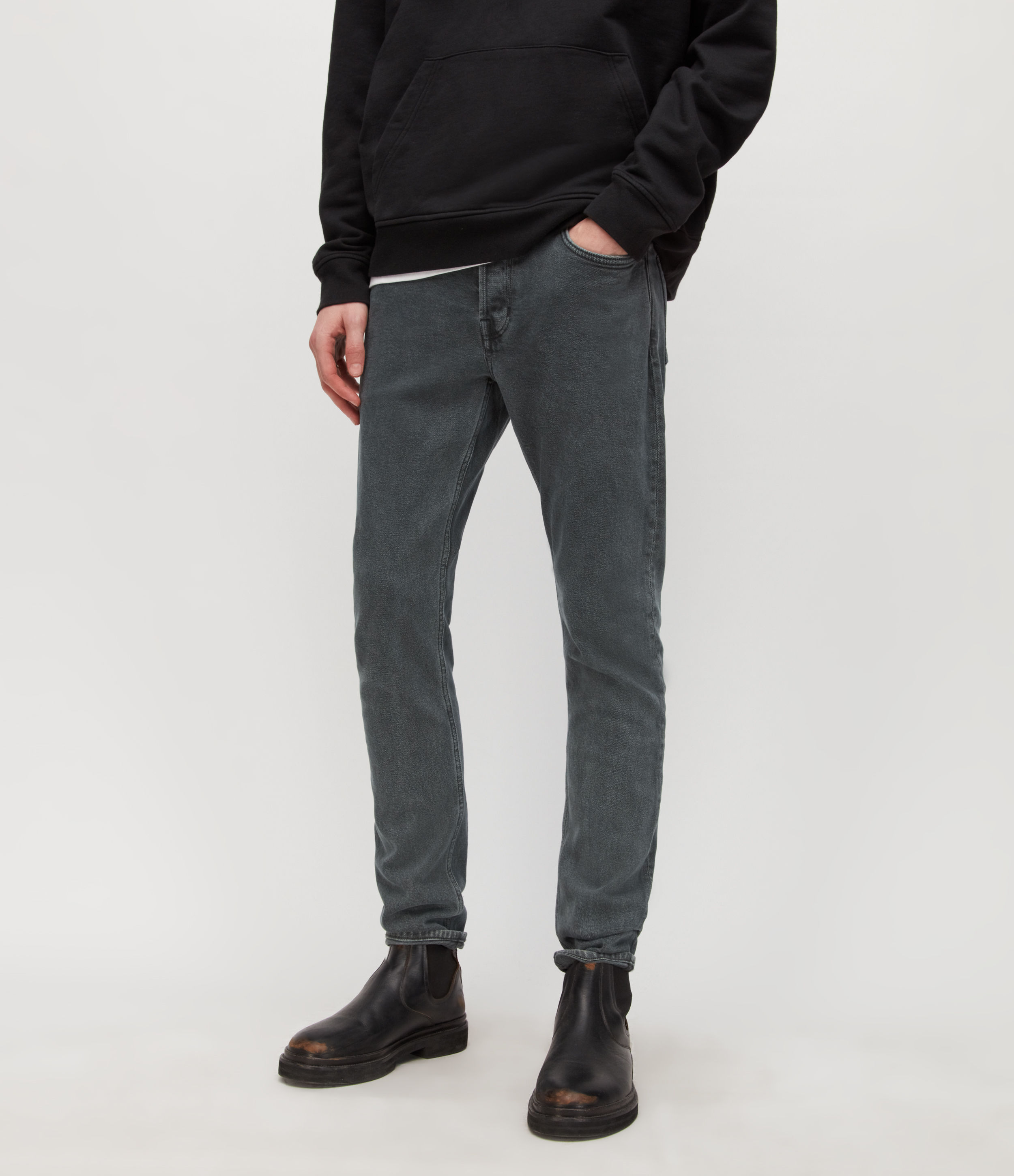 Image of AllSaints Rex Overdyed Slim Jeans Mens Slate Grey Size: Size 28/L30
