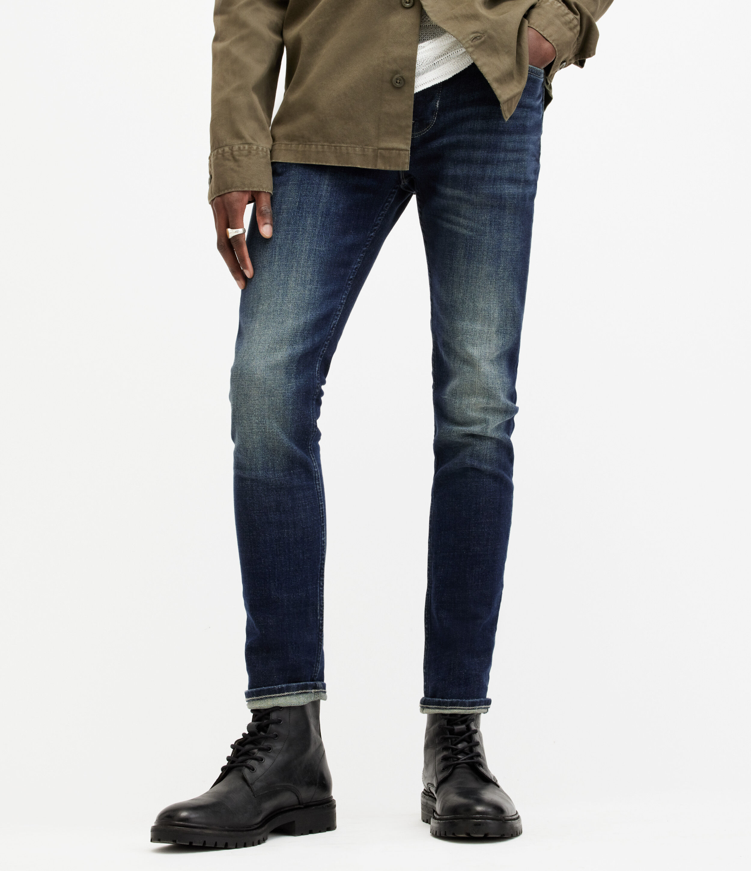 AllSaints Men’s Cigarette Skinny Jeans, Indigo, Size: 28/L32
