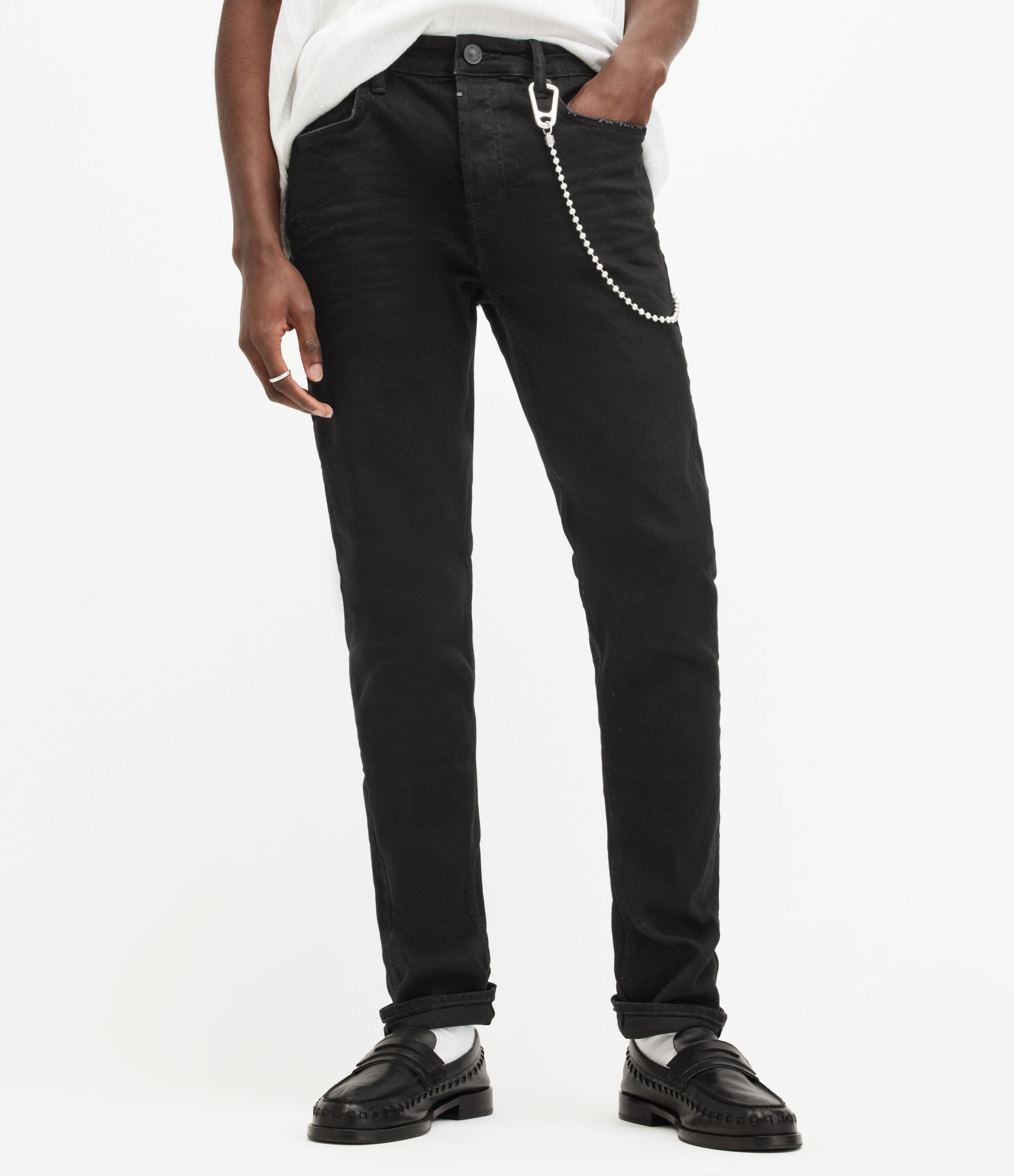 AllSaints Men’s Cigarette Skinny Jeans, Jet Black, Size: 36/L30