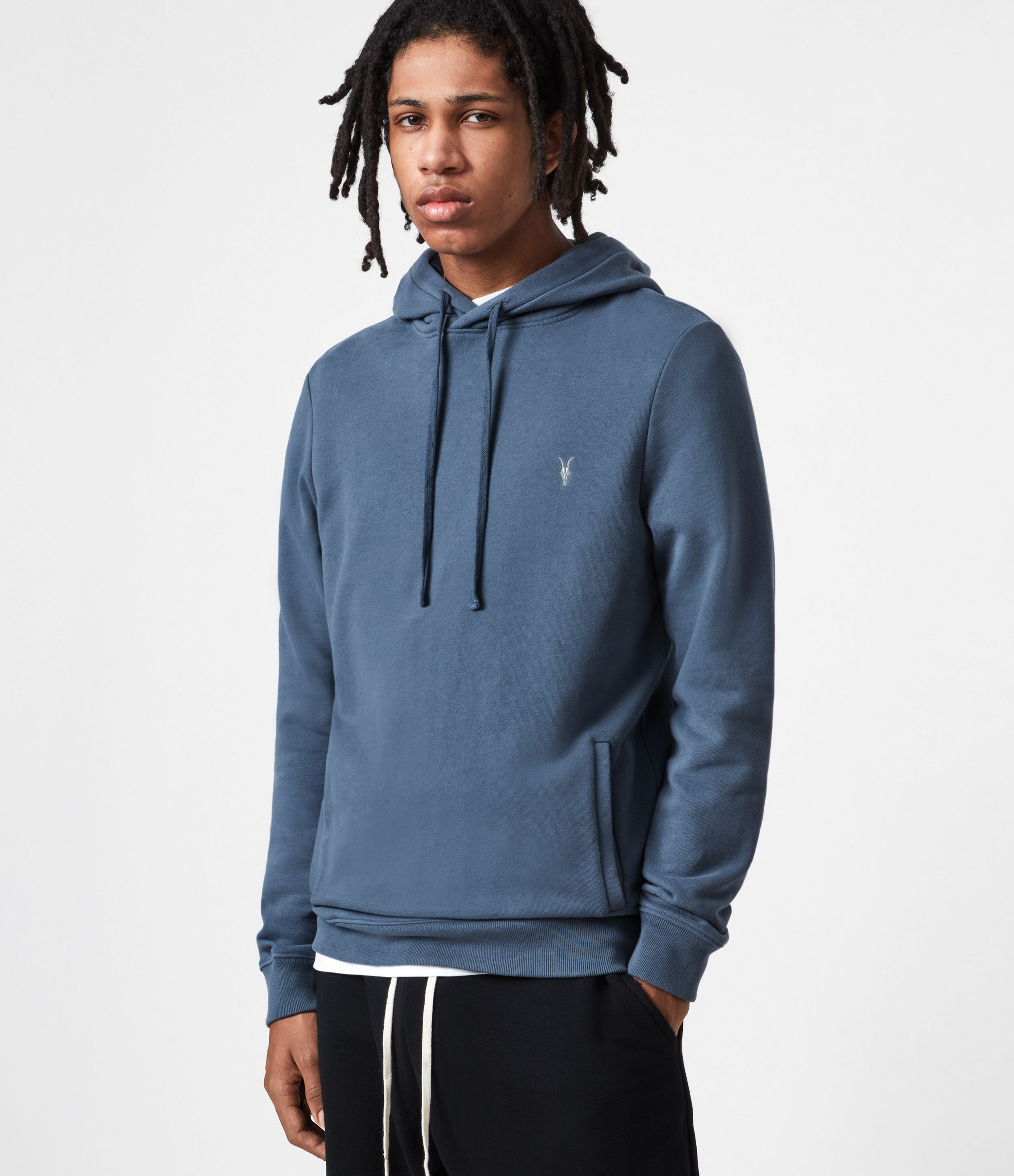 Allsaints Raven Oth Cotton Logo Embroidered Regular Fit Hoodie In ...