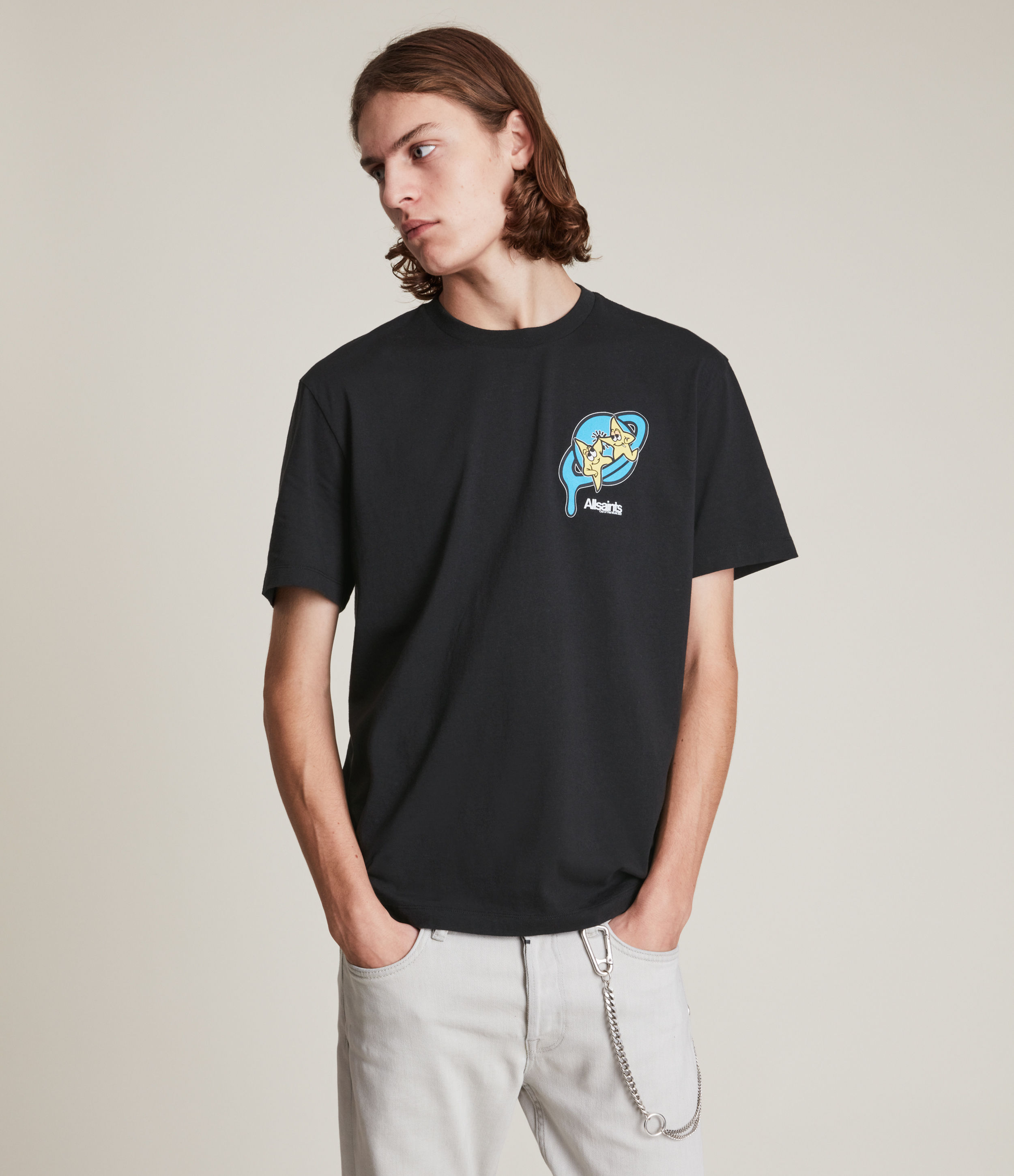 AllSaints Men's High Five Crew T-Shirt, Jet Black, Size: XXL