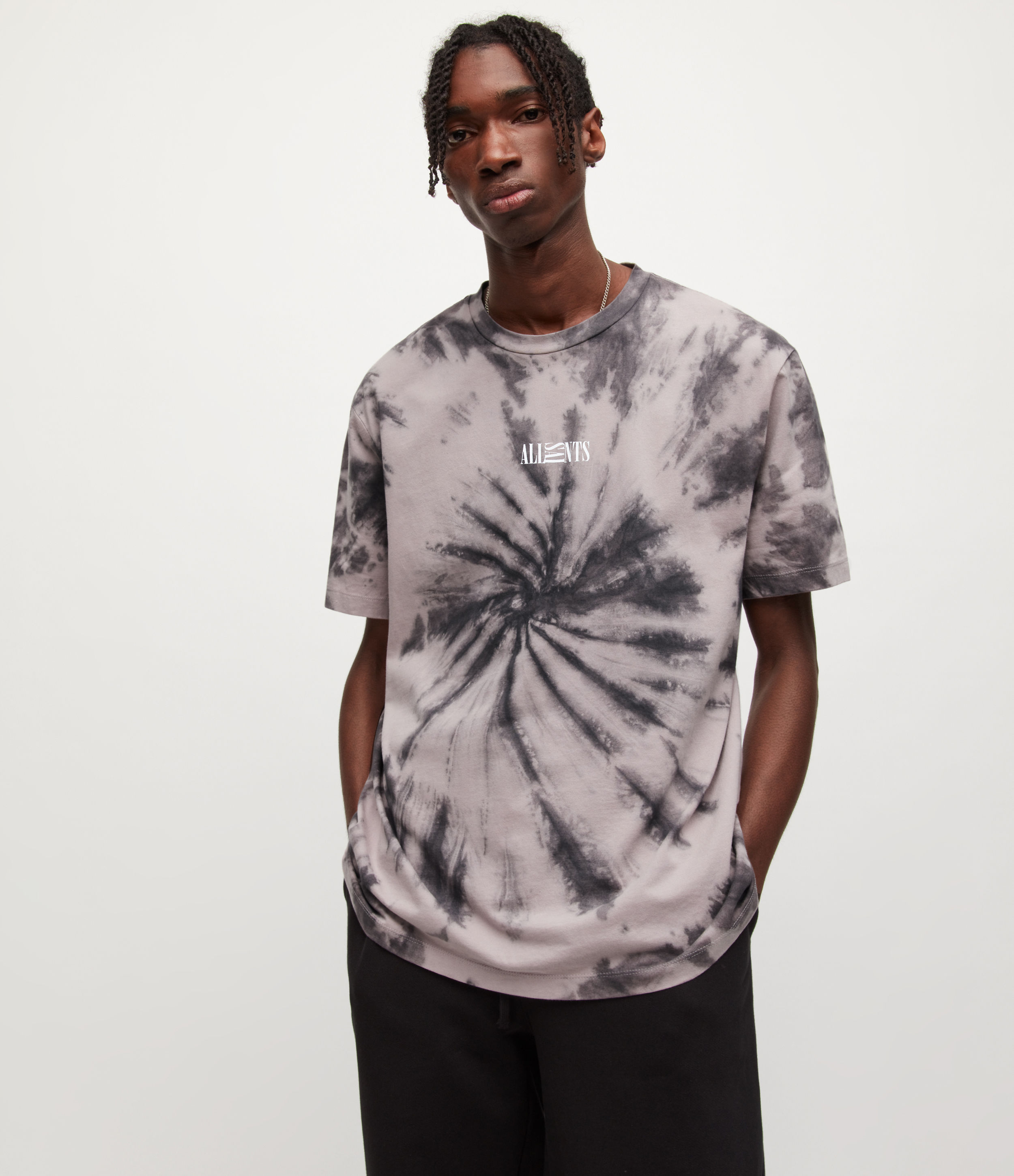 Image of AllSaints Colton Ss Tie Dye Cr Mens GROUND LILAC/BLUE Size: S