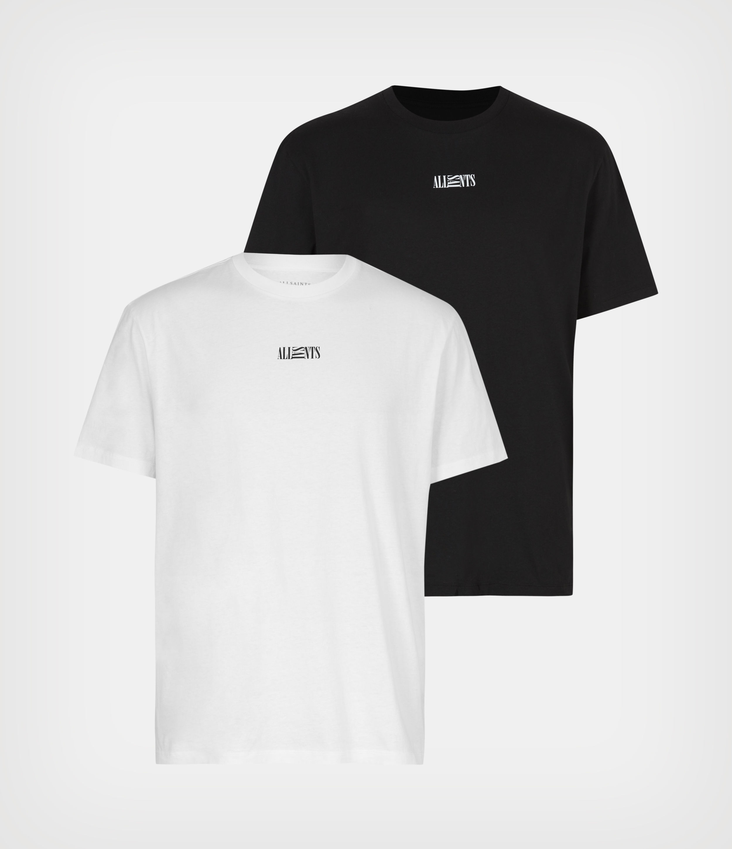 AllSaints Men's Opposition 2 Pack T-Shirts, JET Blk/optic WHT, Size: M