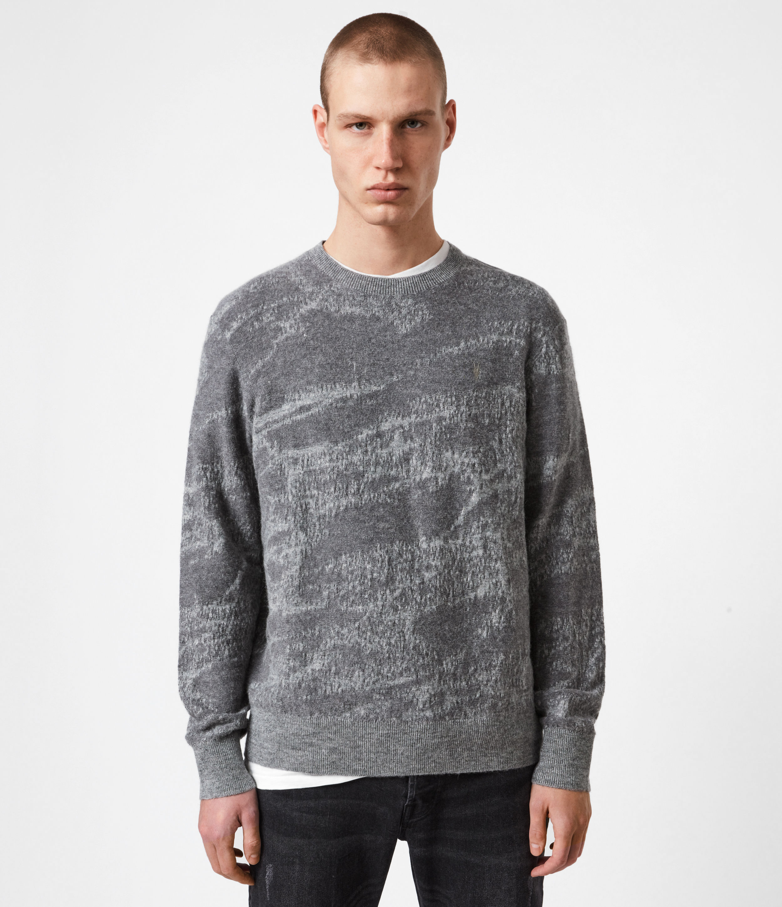 Allsaints Enzo Crewneck Sweater In Gray Marl