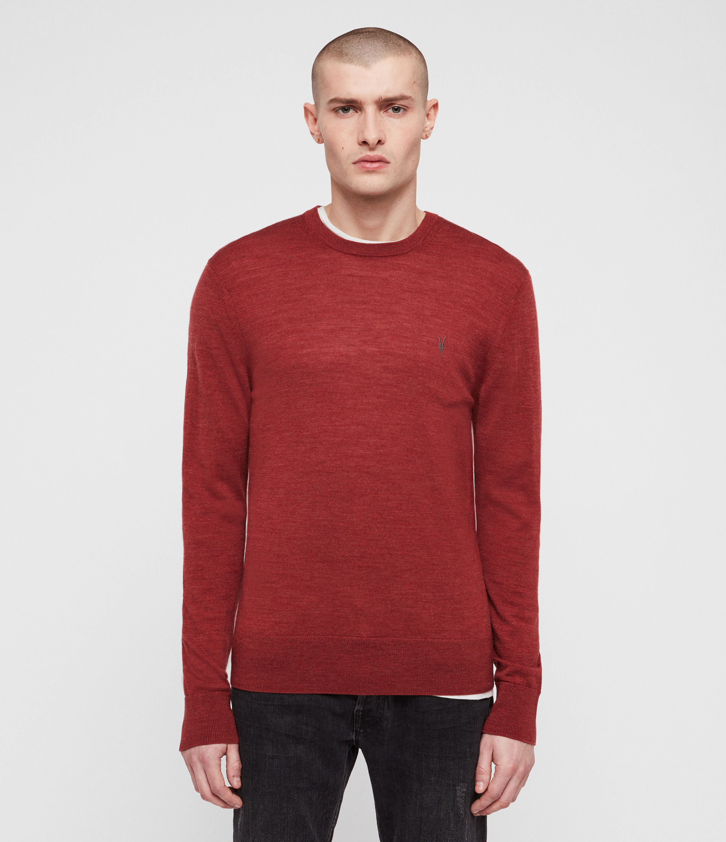 Allsaints Mode Merino Crew Sweater In Barn Red Marl