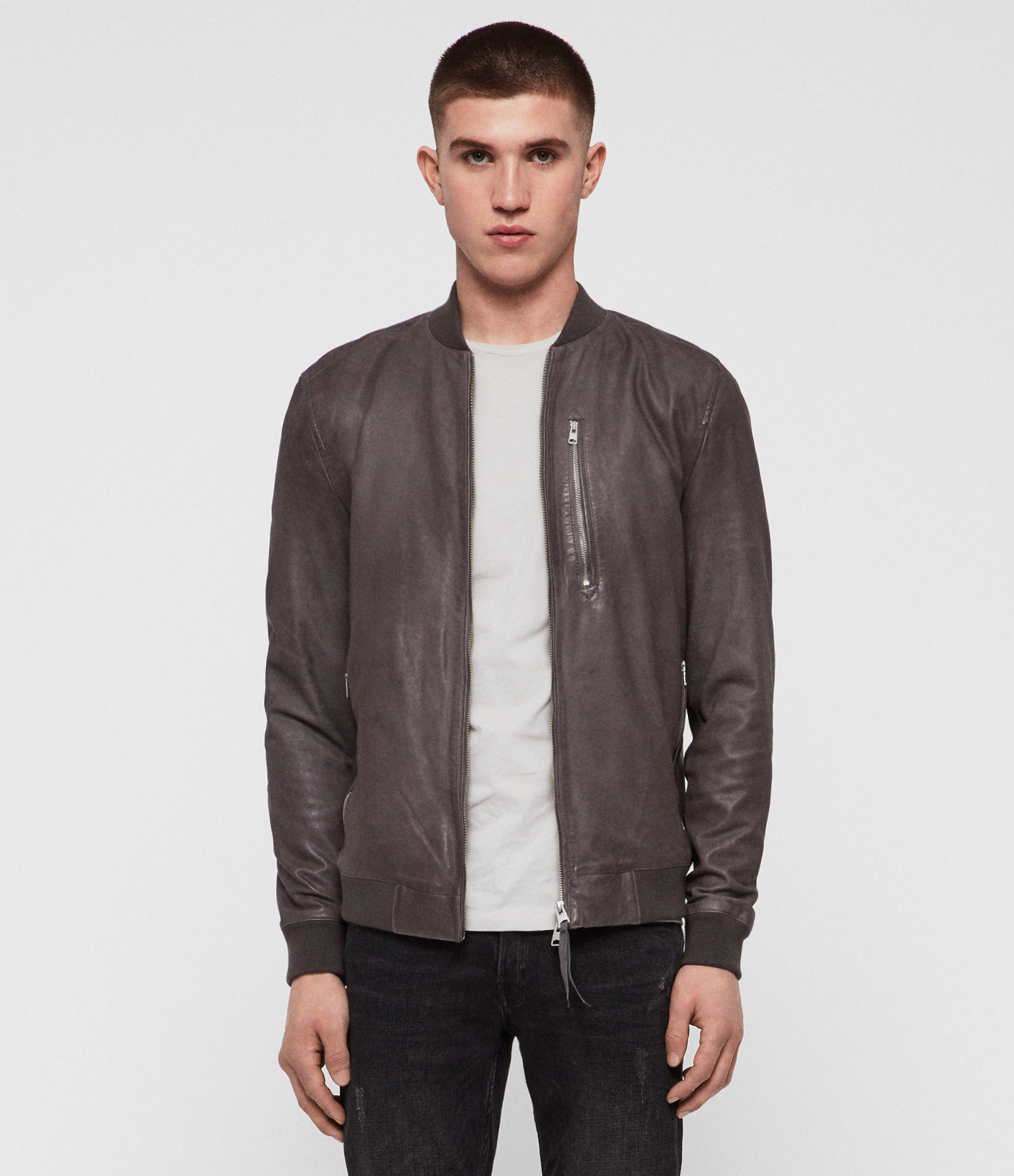 Allsaints Mens Kino Leather Bomber Jacket In Brown