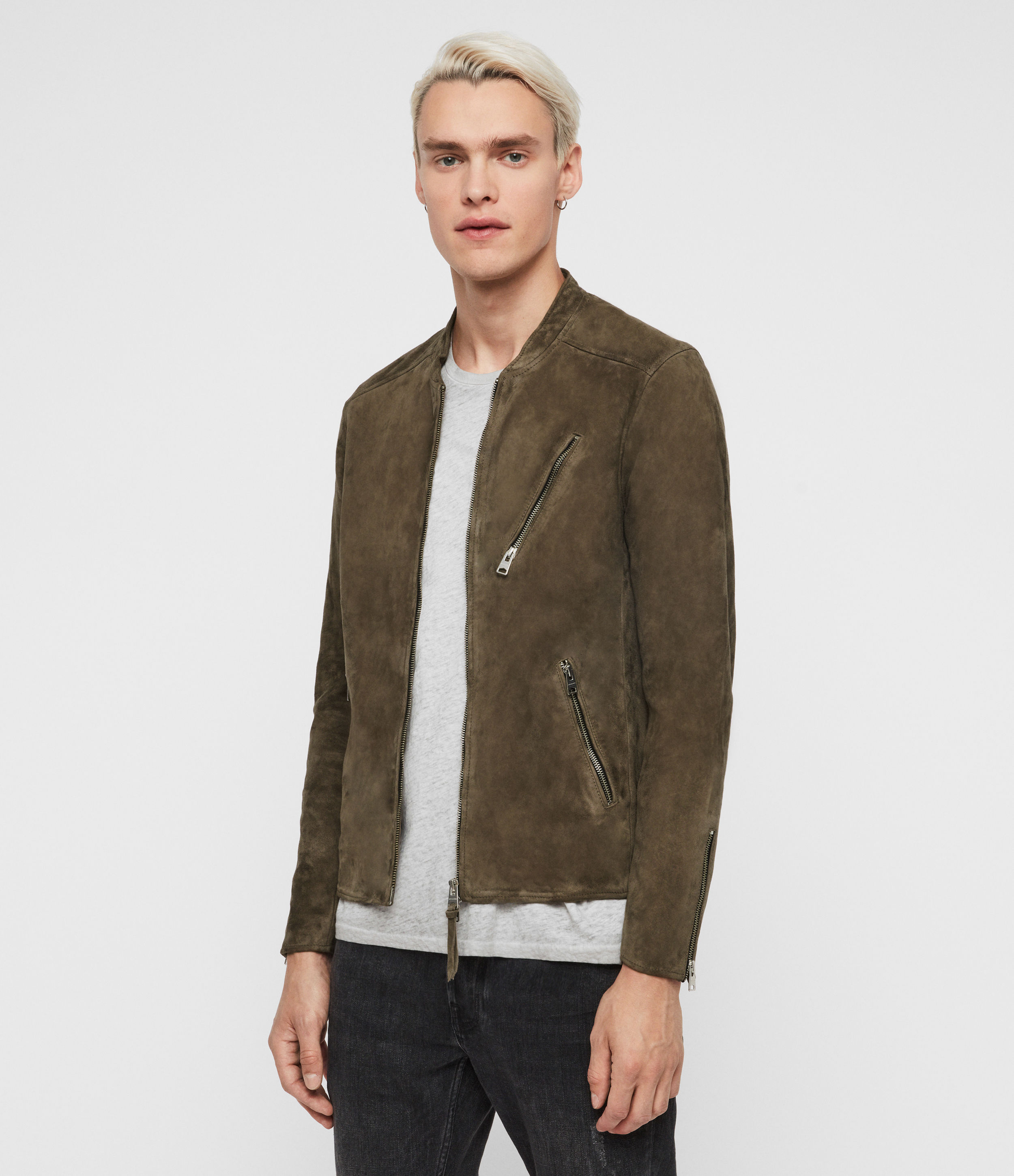 all saints green suede jacket