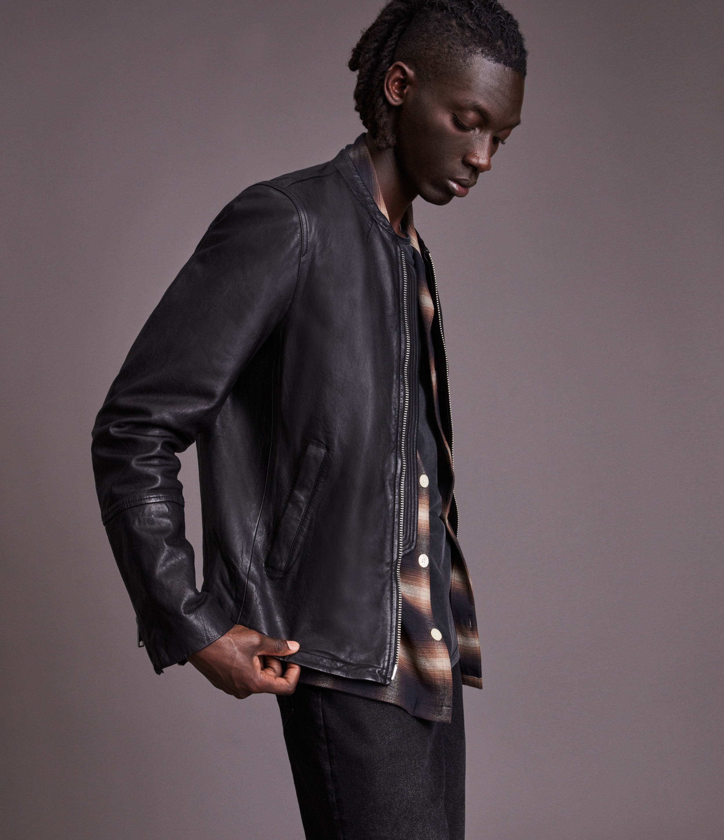AllSaints Men's Gates Leather Jacket, Black, Size: XXL