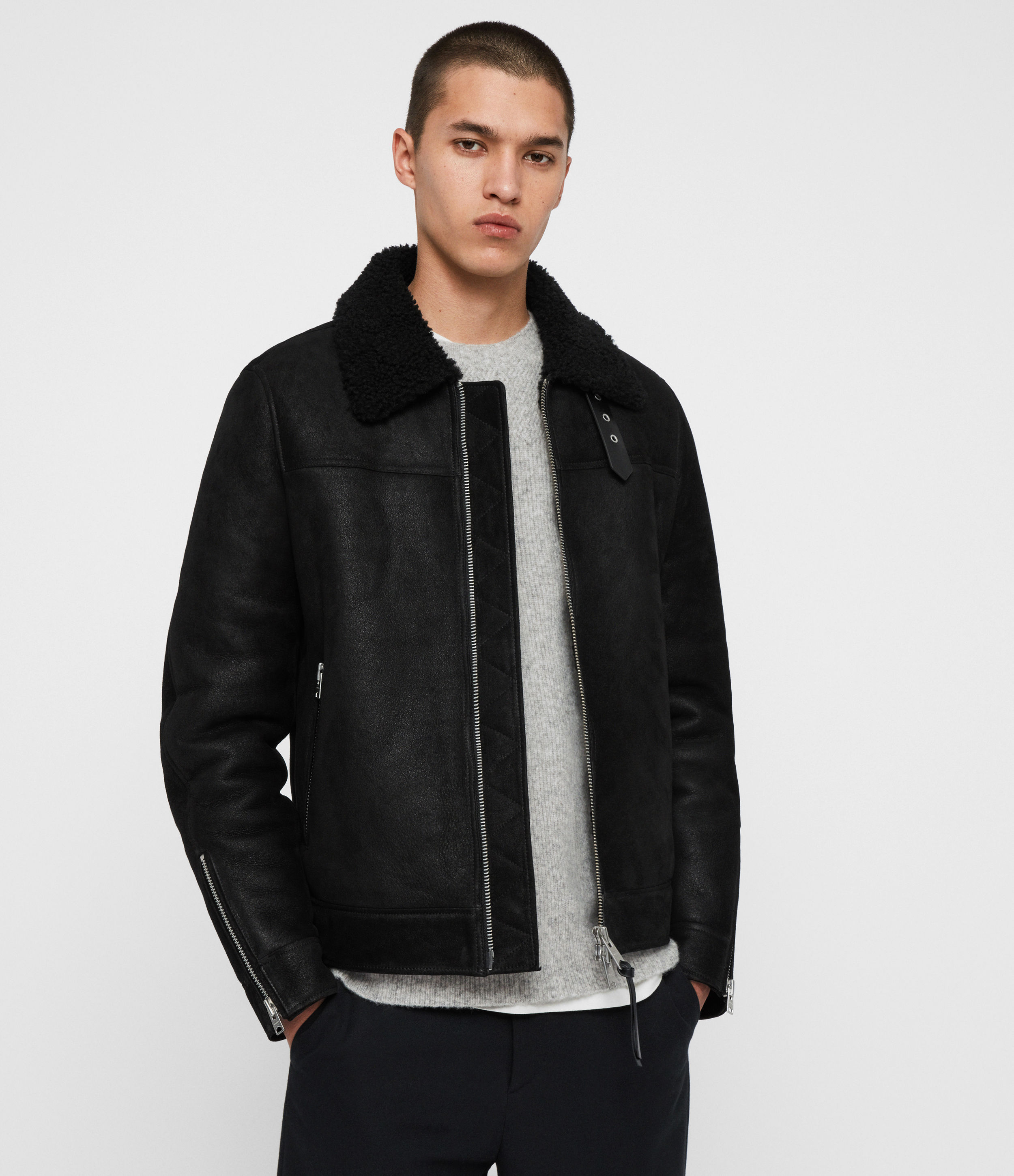 all saints shearling jacket men's