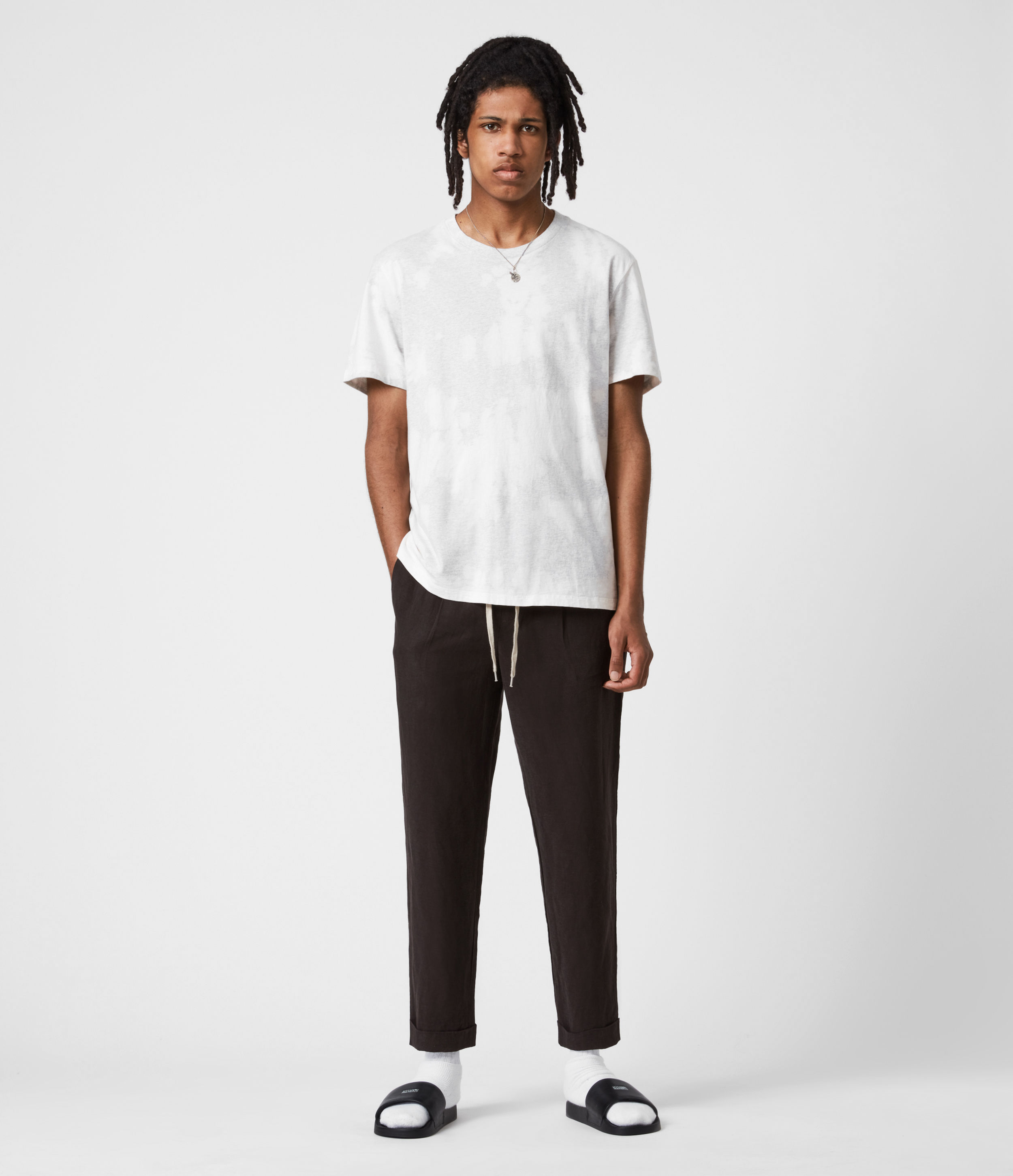 Allsaints Grove Straight Cropped Trousers In Washed Black | ModeSens