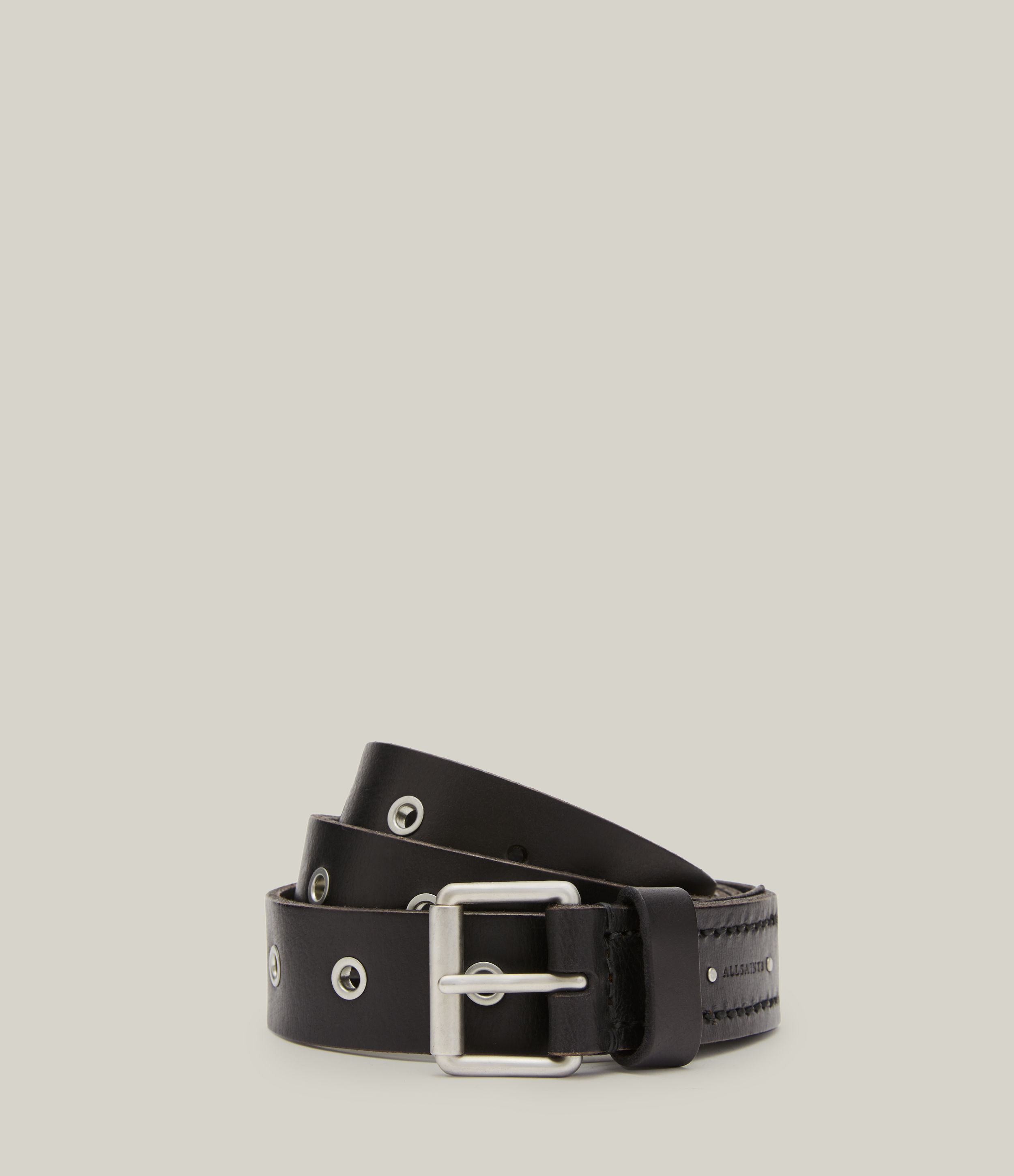 AllSaints Men’s Cole Leather Belt, Black/dull Nickel, Size: 32