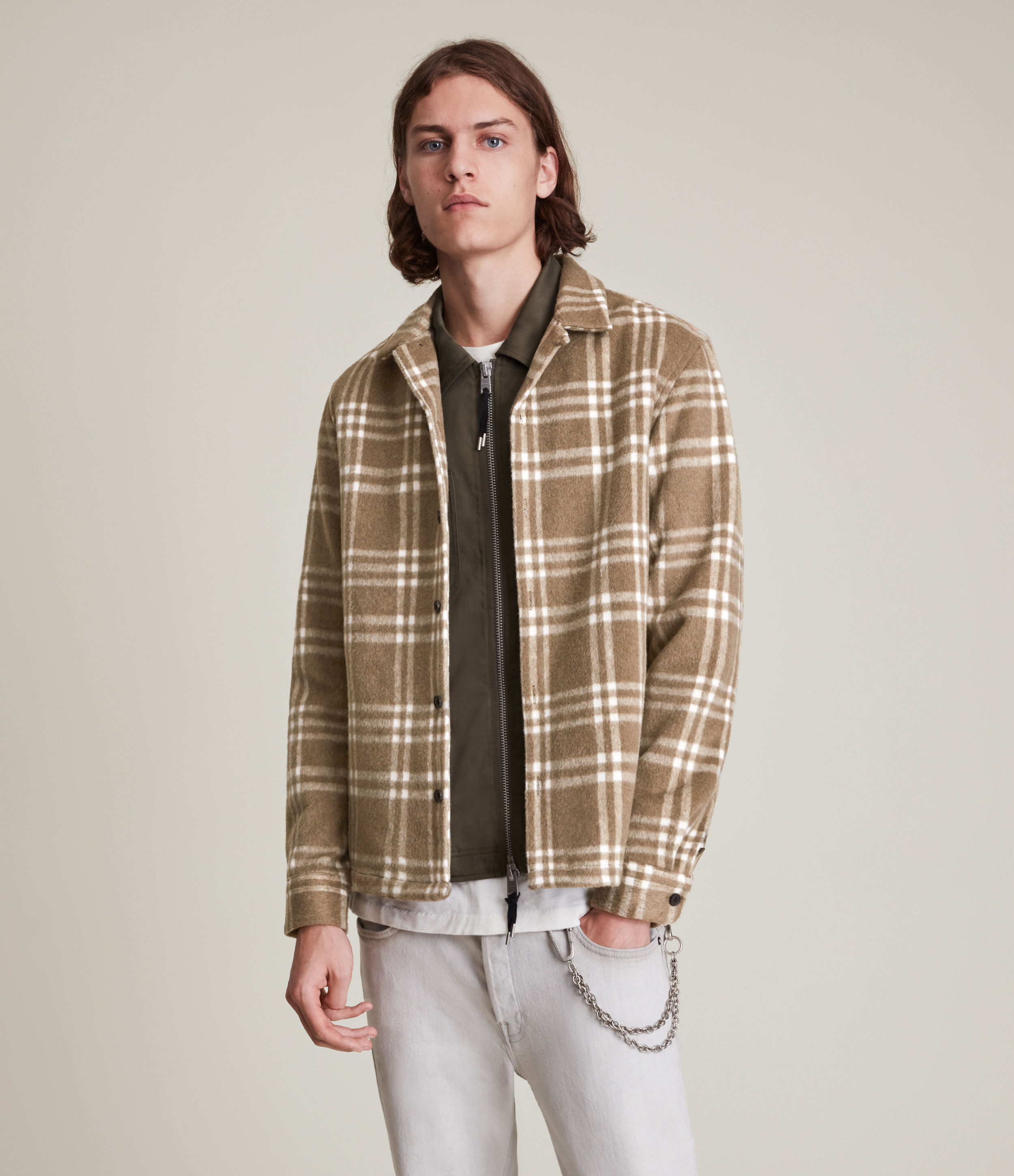 Allsaints Zenith Long Sleeve Plaid Shirt In Dusty Olive | ModeSens