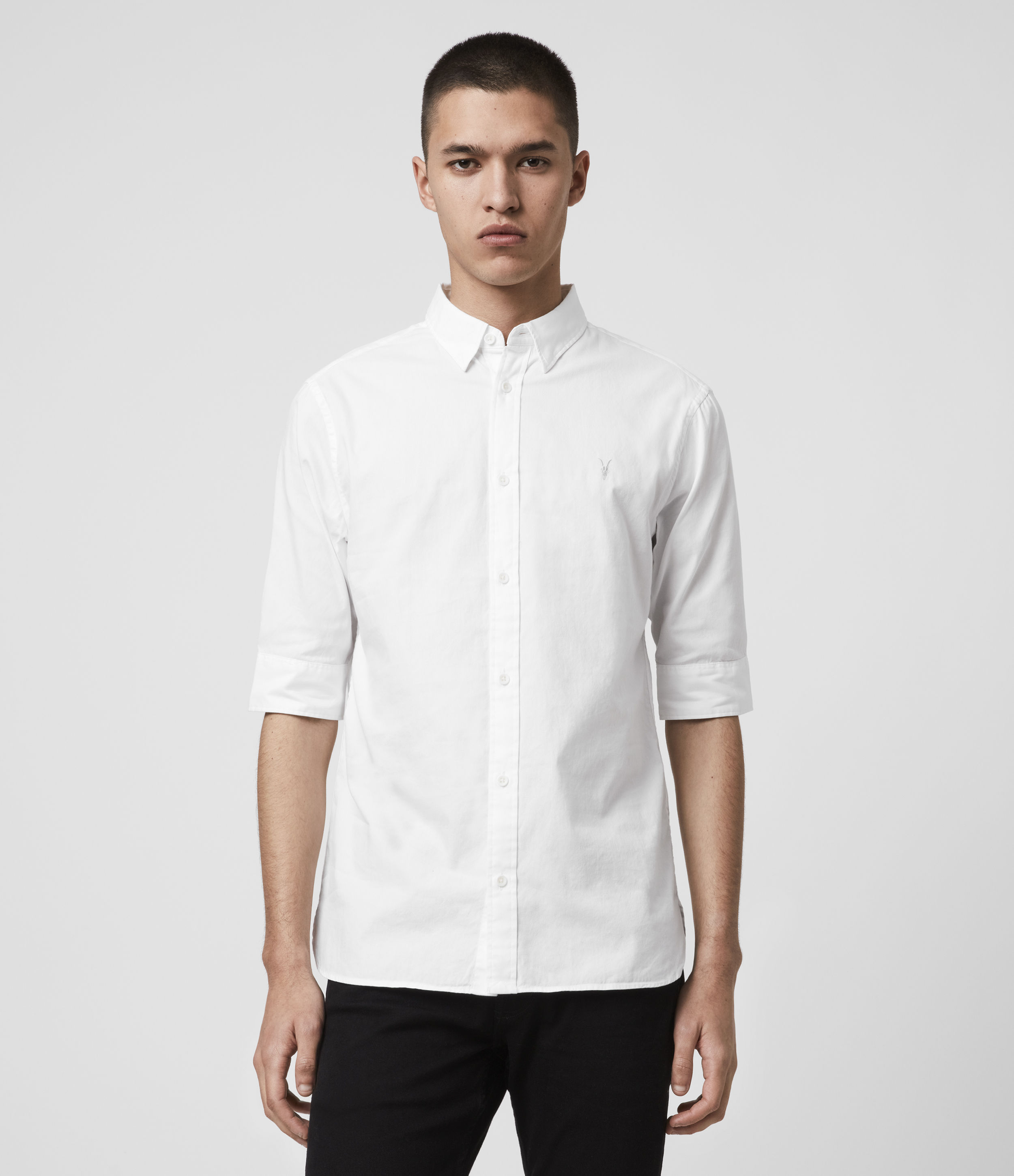Allsaints Men's Cotton Slim Fit Redondo Half-sleeve Shirt In White
