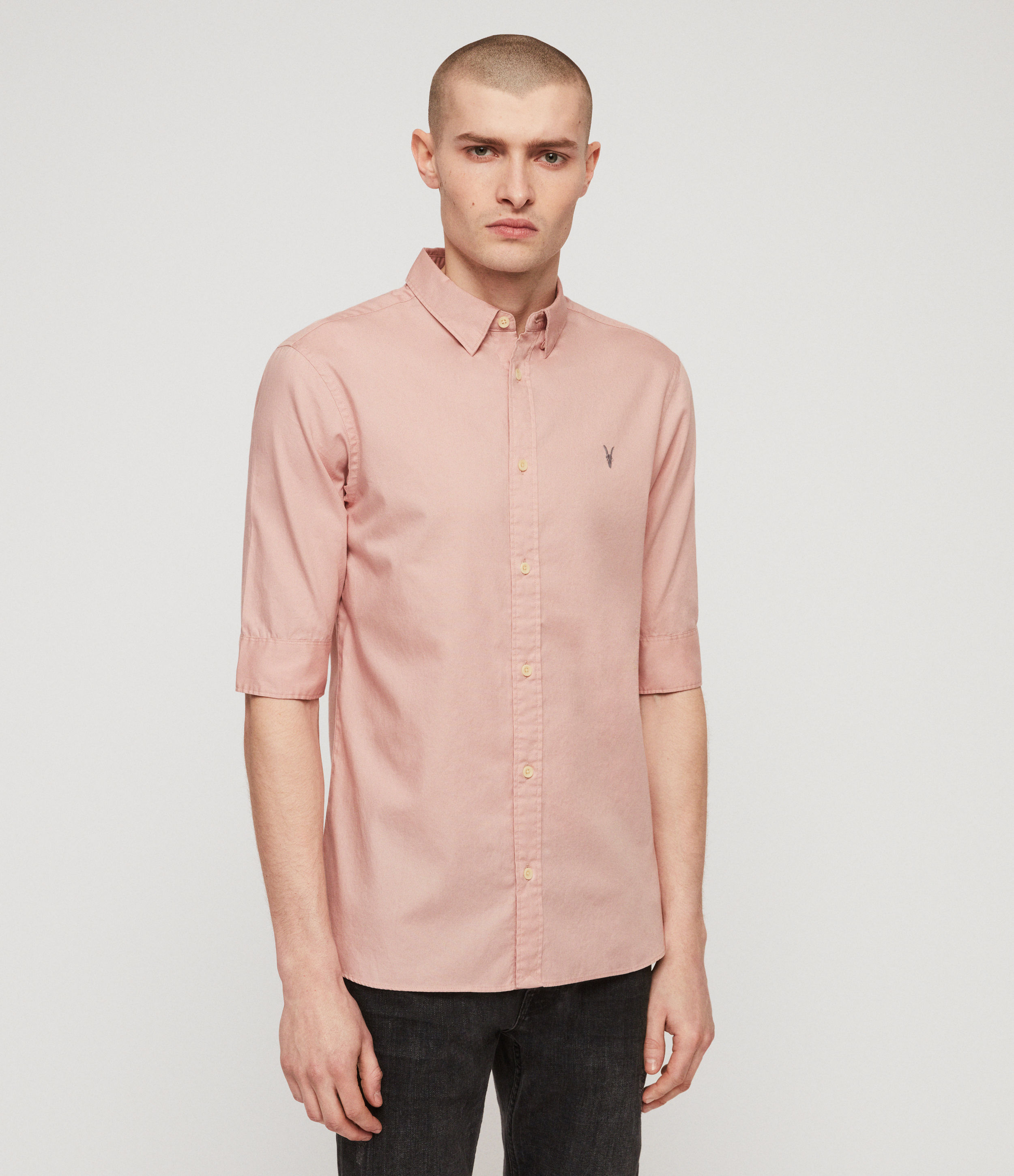 Allsaints Mens Redondo Half-sleeve Shirt In Bleached Pink