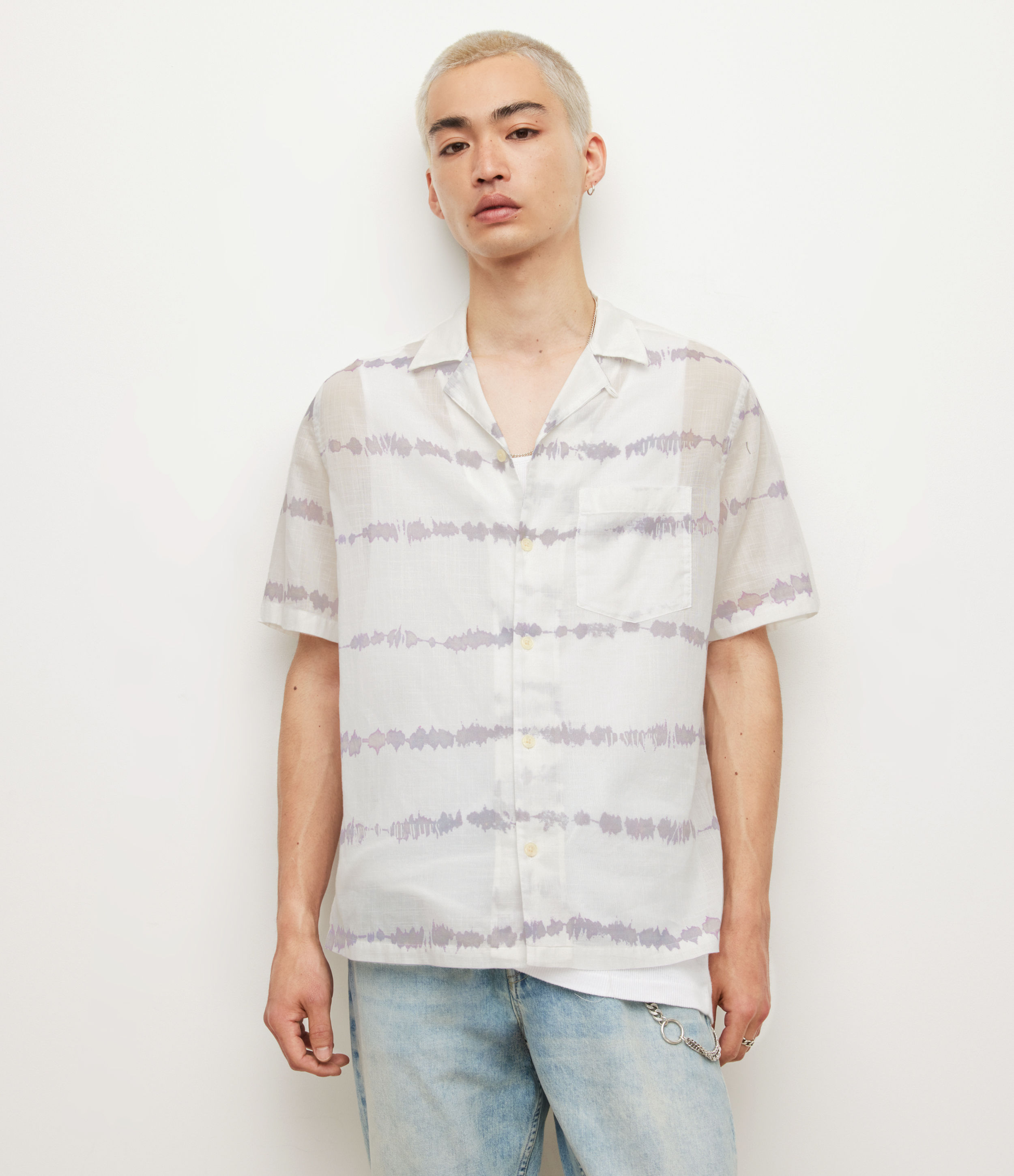 AllSaints Men's Swell Tie Dye Print Shirt, Cloud White, Size: XS