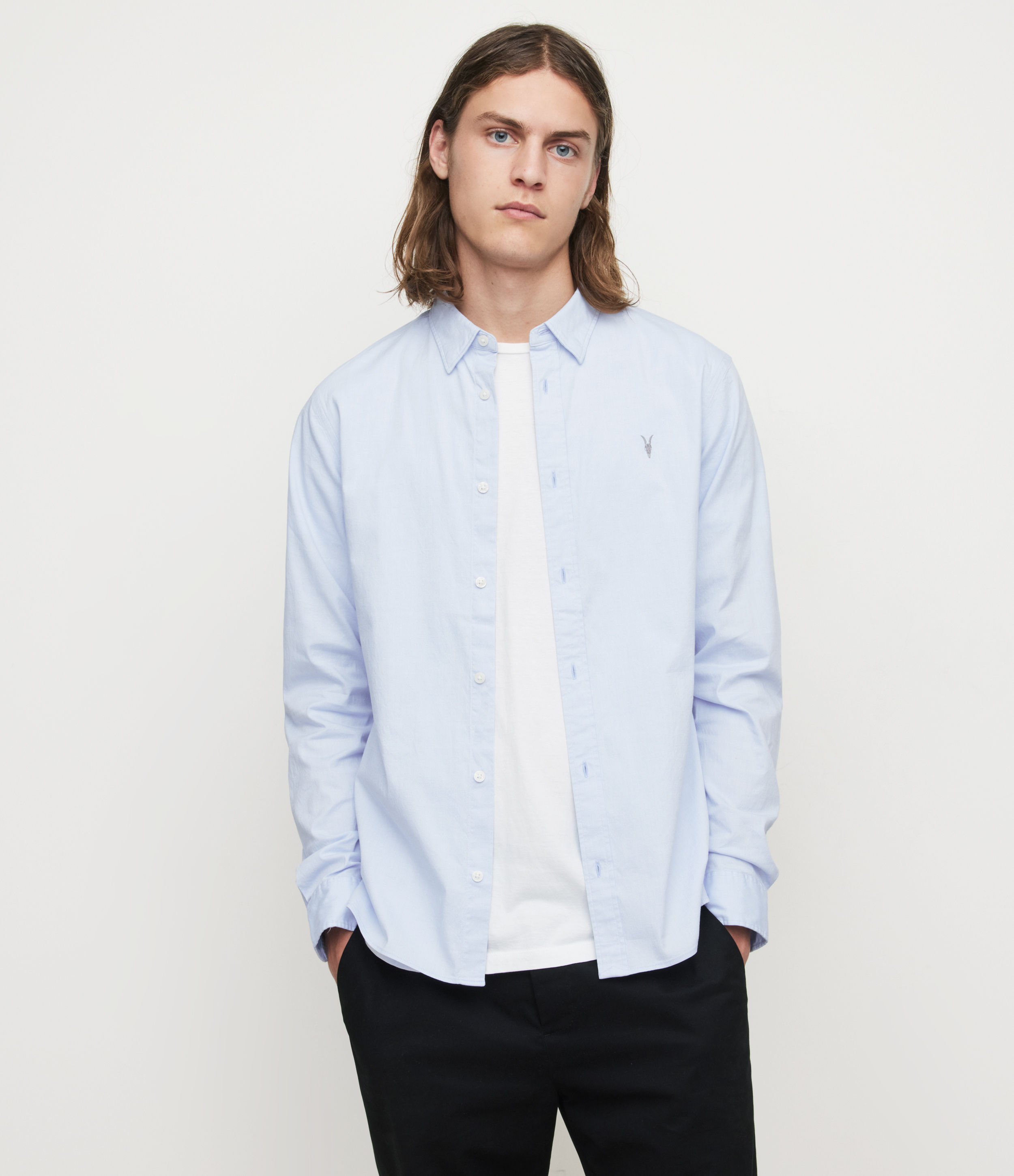 Image of AllSaints Hawthorne Ls Shirt Mens Light Blue Size: S