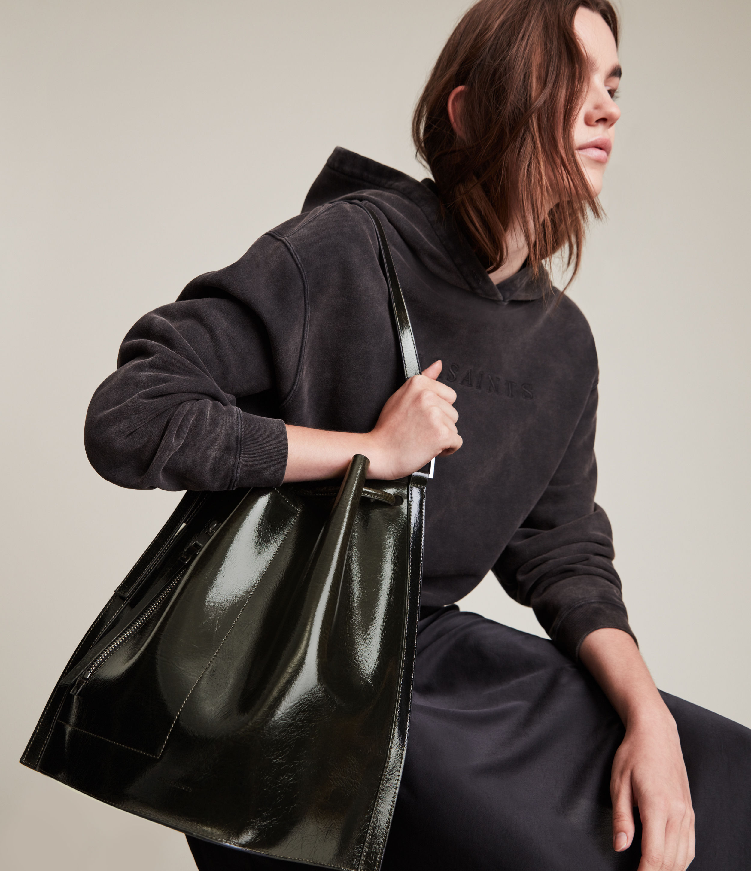 AllSaints Women's Alpha Leather Backpack, Liquid Khaki