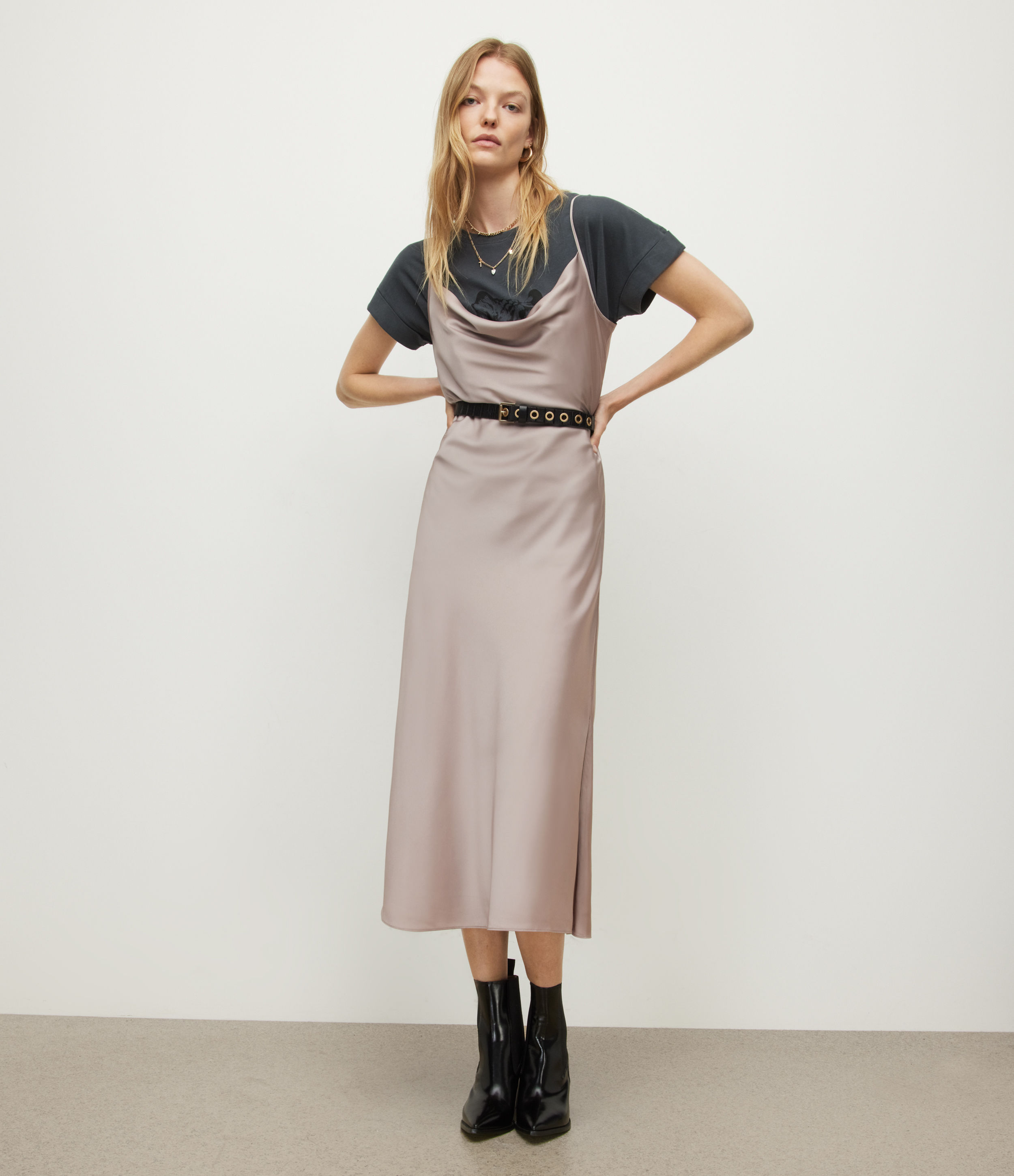 AllSaints Size: 12 Women's Hadley Midi Dress, Dusty Pink