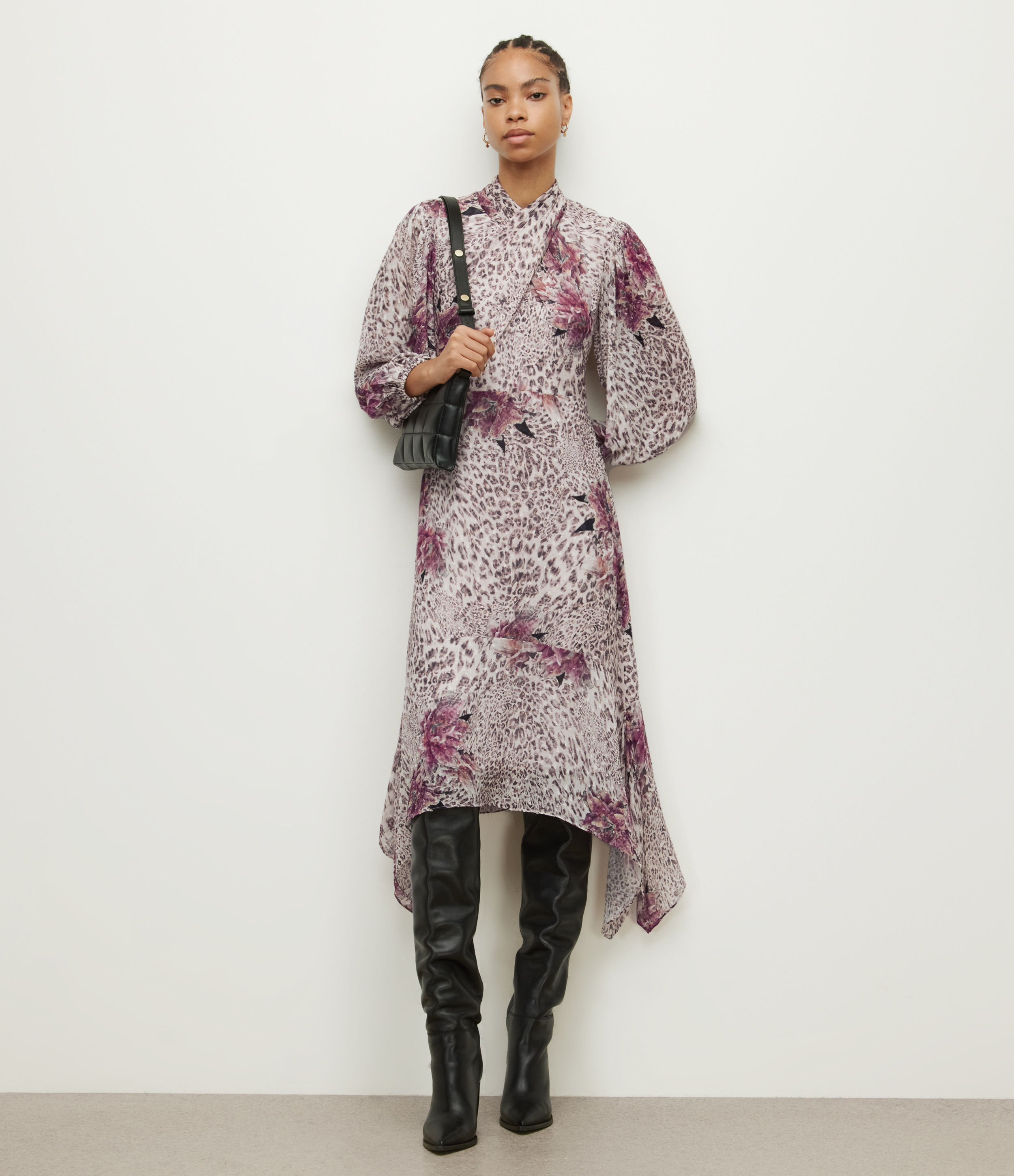 AllSaints Women’s Adelaide Laertes Maxi Dress, Pink/Grey, Size: 16