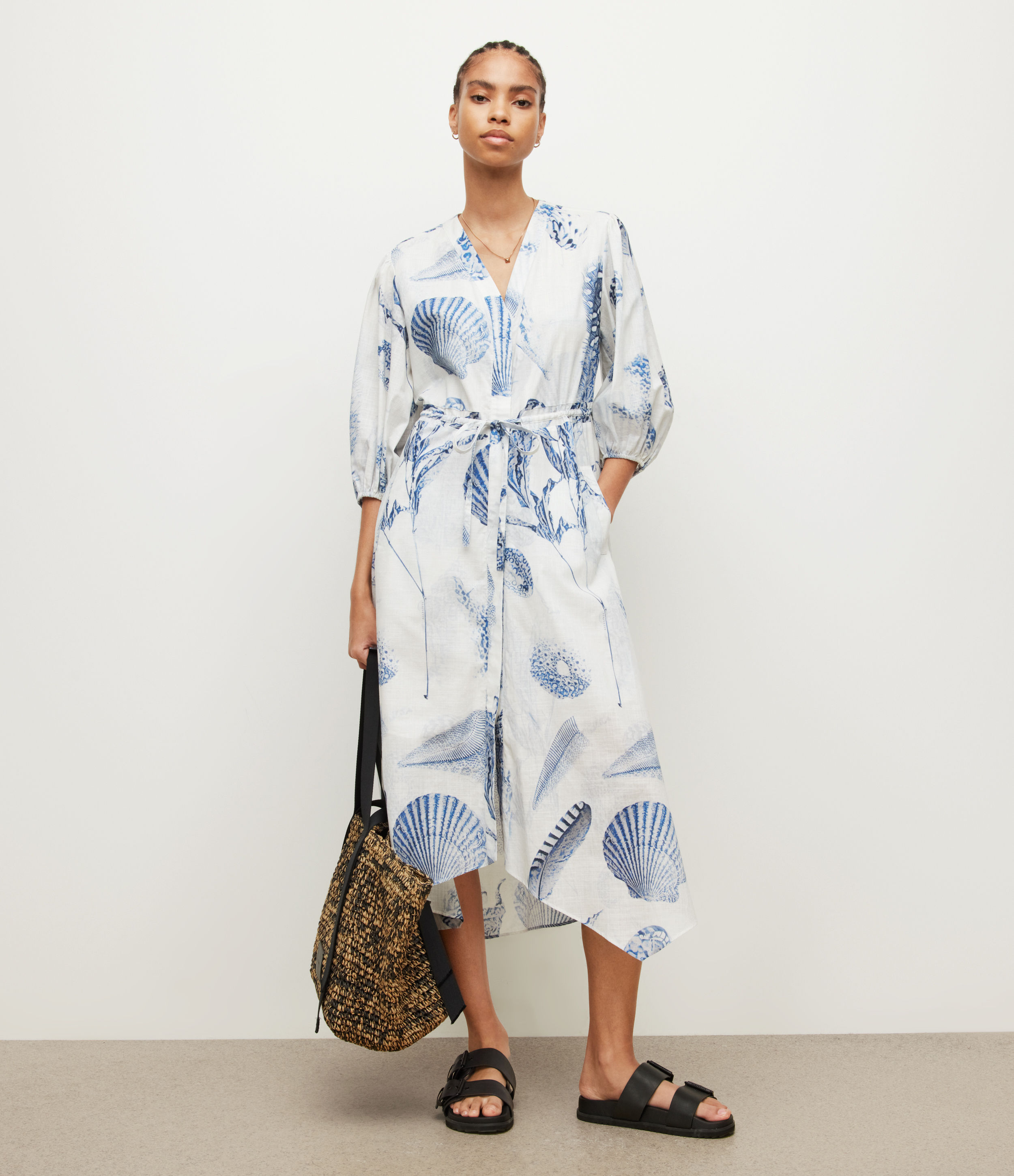 AllSaints Women’s Dalia Oceano Maxi Dress, White/Blue, Size: 6