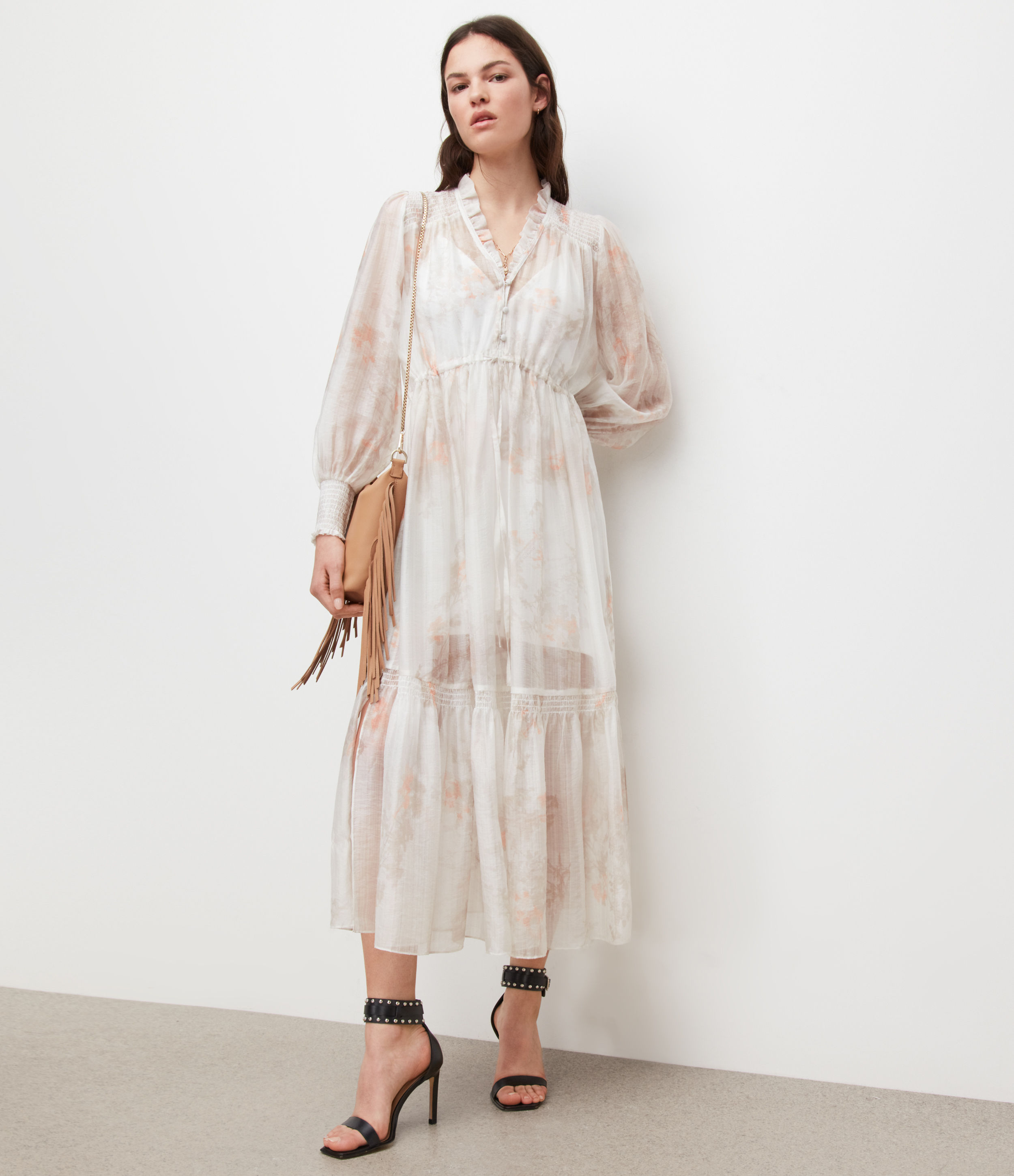 AllSaints Women's Nisha Koura Maxi Dress, White, Size: 10