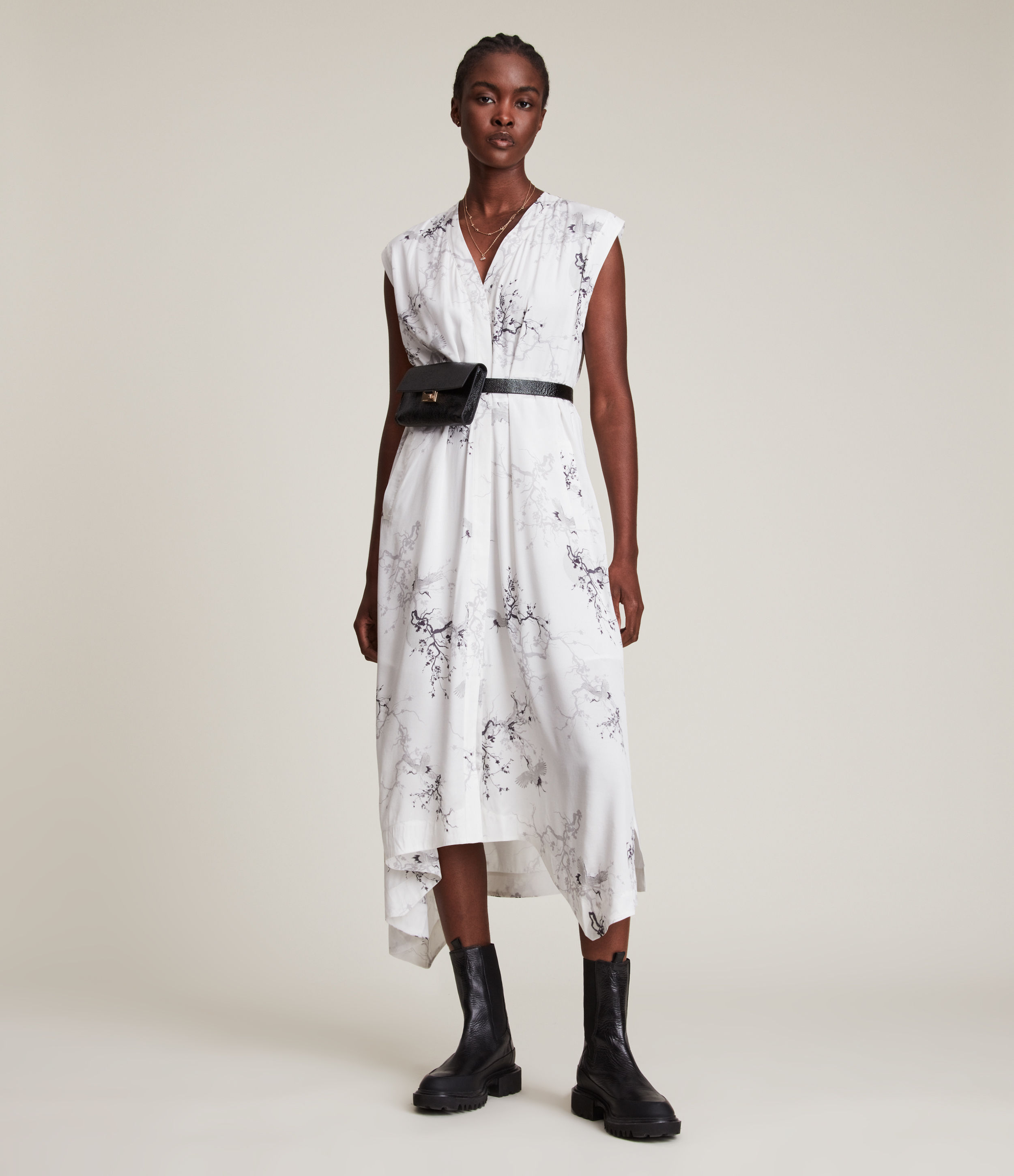 AllSaints Women's Tate Aurora Maxi Dress, White/Black, Size: 14