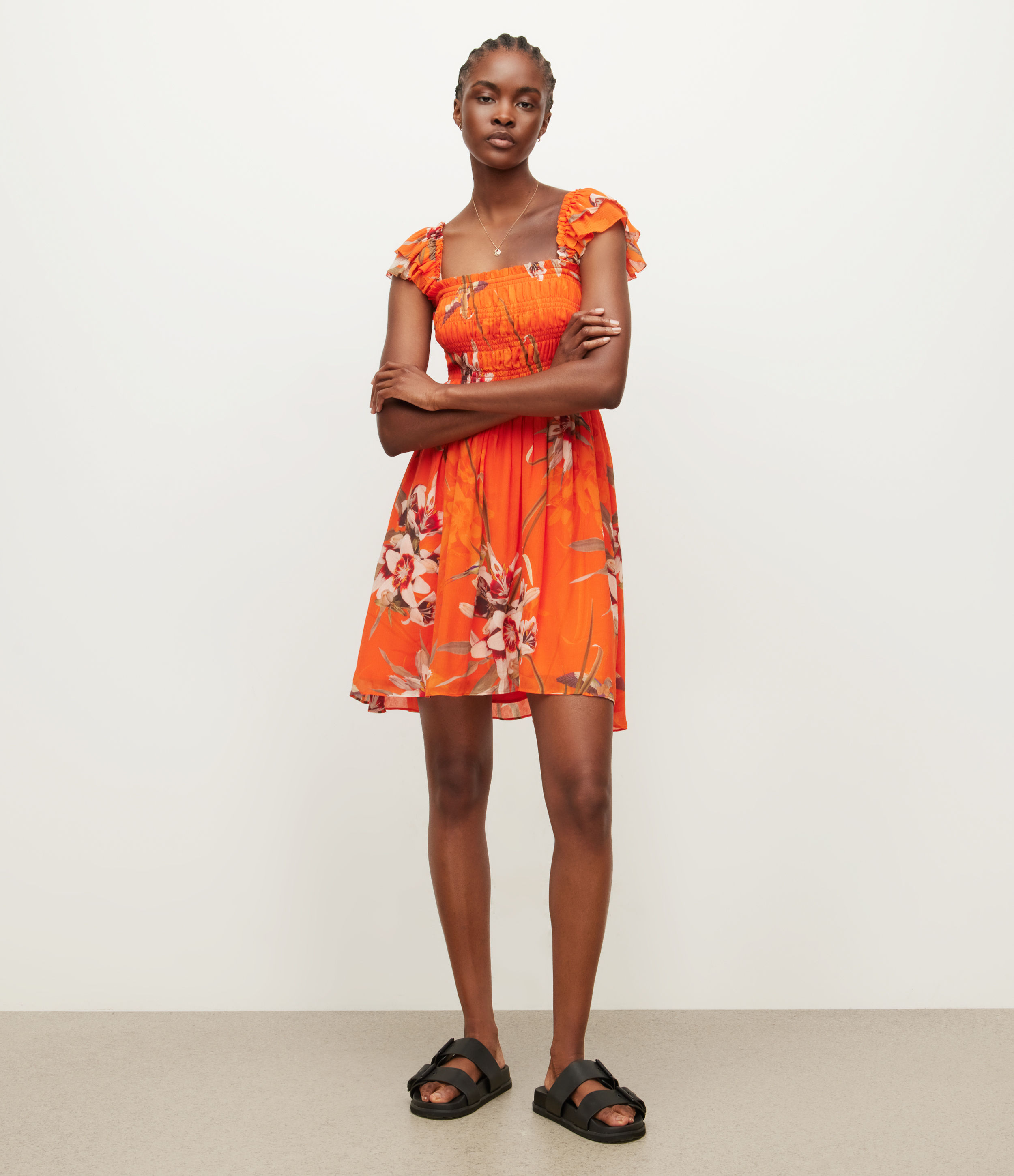 AllSaints Women’s Malika Dorada Mini Dress, Flame Orange, Size: 4