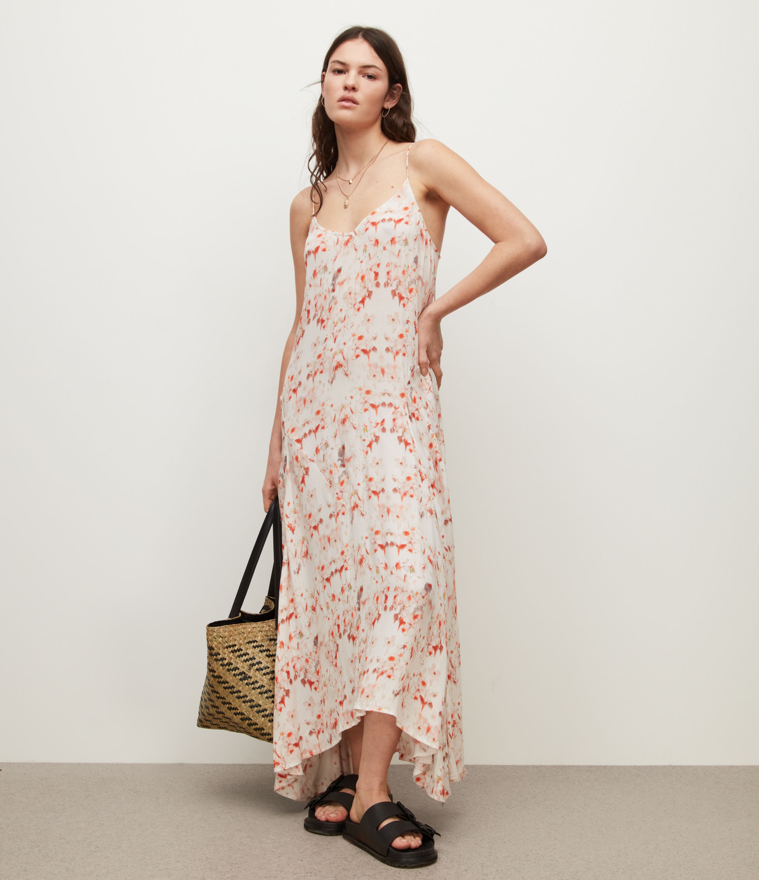 AllSaints Women's Viscose Floral Print Lightweight Essey Momo Dress, Pink and Cream, Size: 16