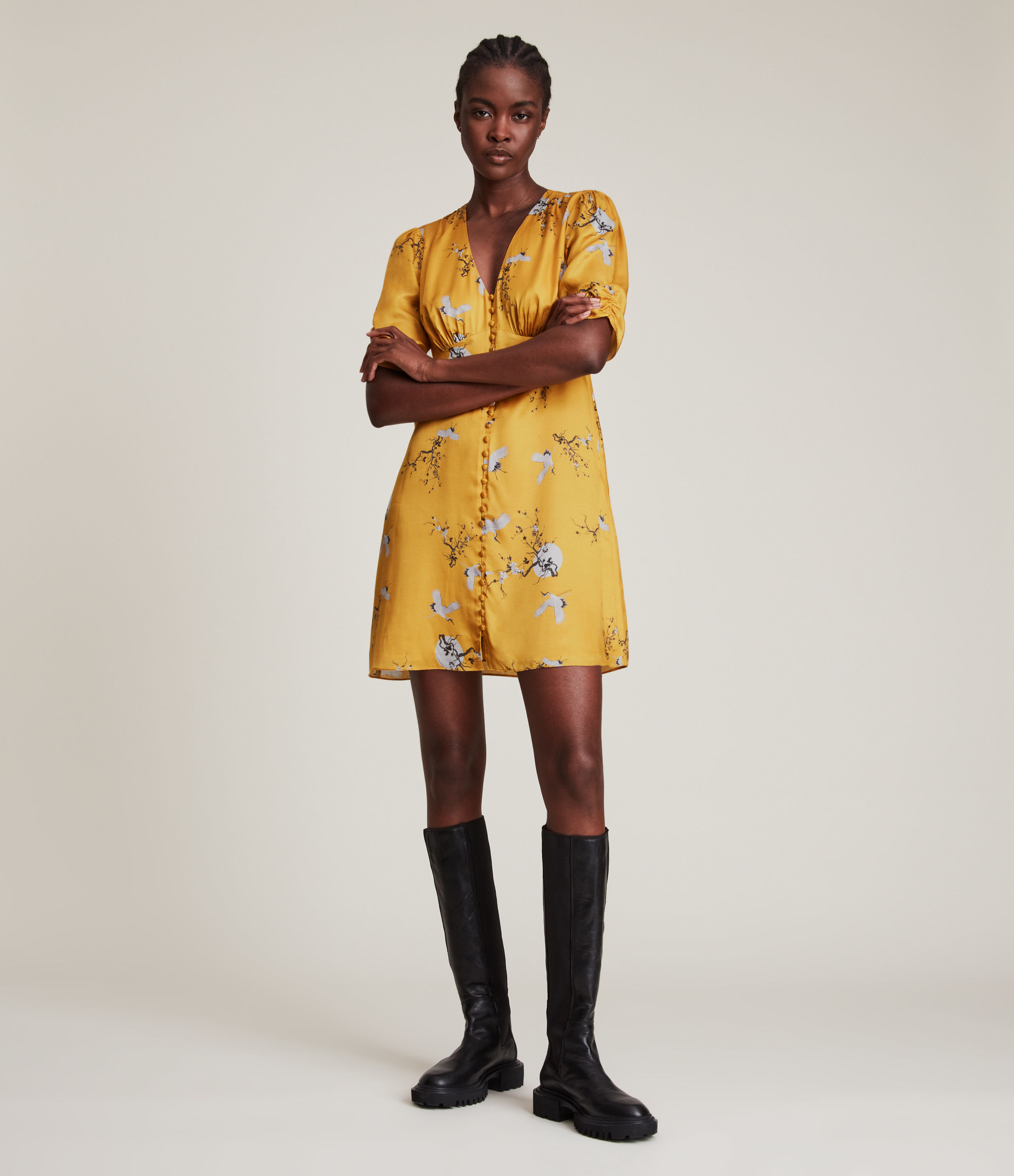 Allsaints Kota Aurora Mini Dress In Ochre Yellow ModeSens