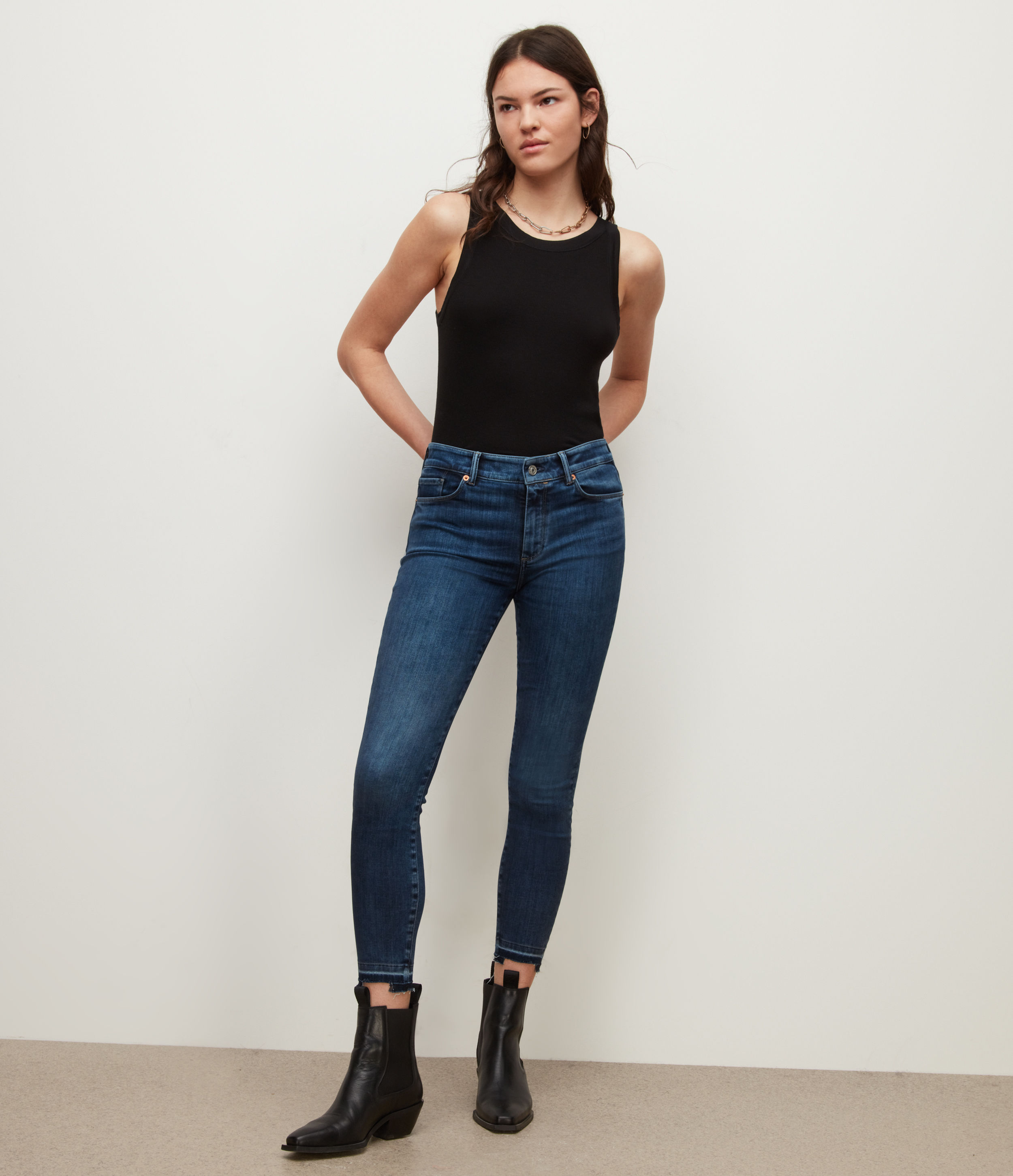 Image of AllSaints Miller Mid-Rise Skinny Jeans Womens Dunkelblau Size: Size 25