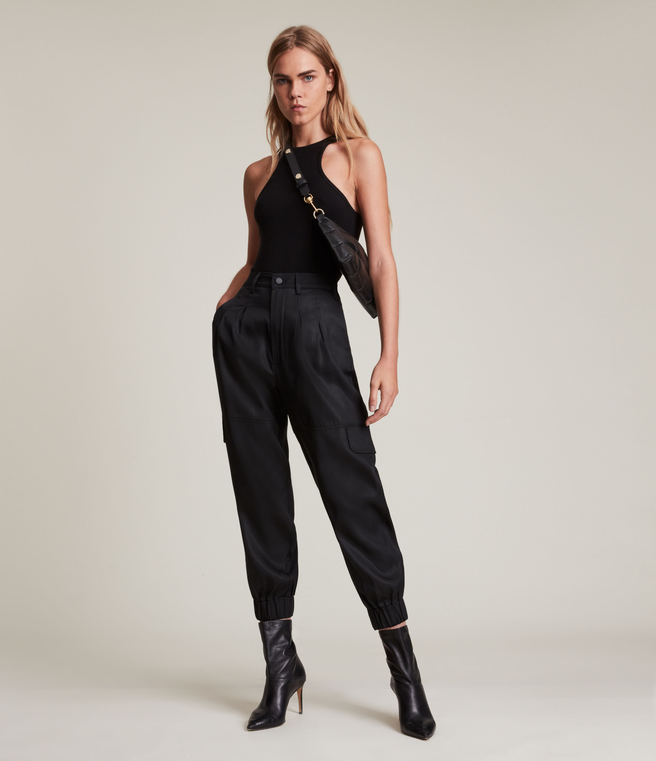 AllSaints Women's Lira High-Rise Trousers, Black, Size: 14