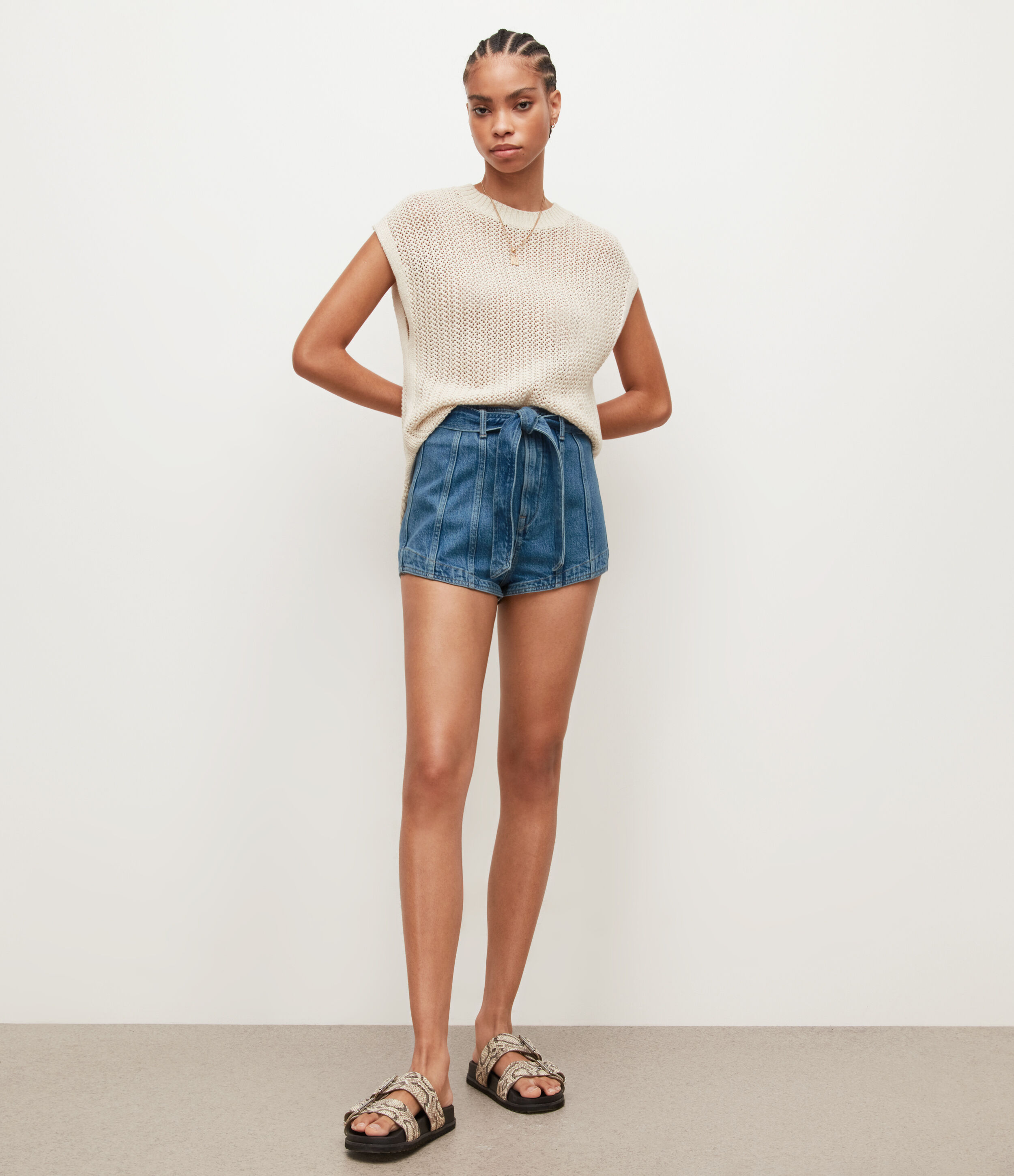 AllSaints Women’s Frankie High-Rise Denim Shorts, Mid Indigo, Size: 26